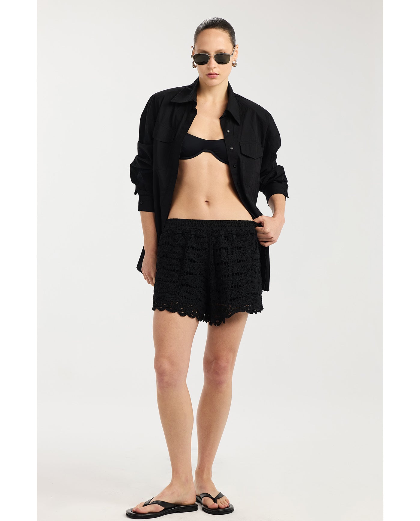 Taylor Crochet Beach Shorts Cover-Up-Black