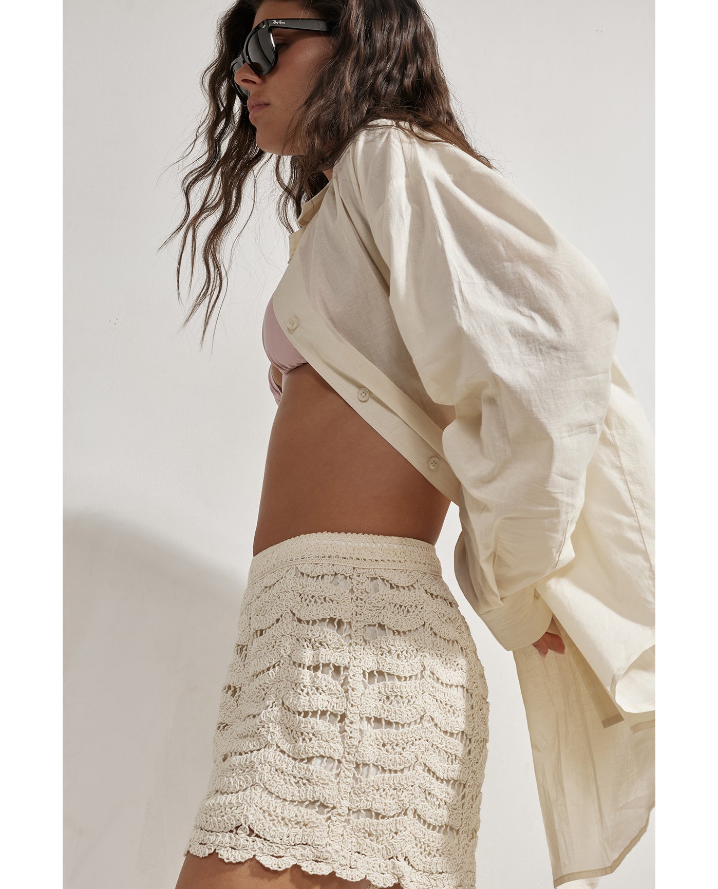Taylor Crochet Beach Shorts Cover-Up-Beige