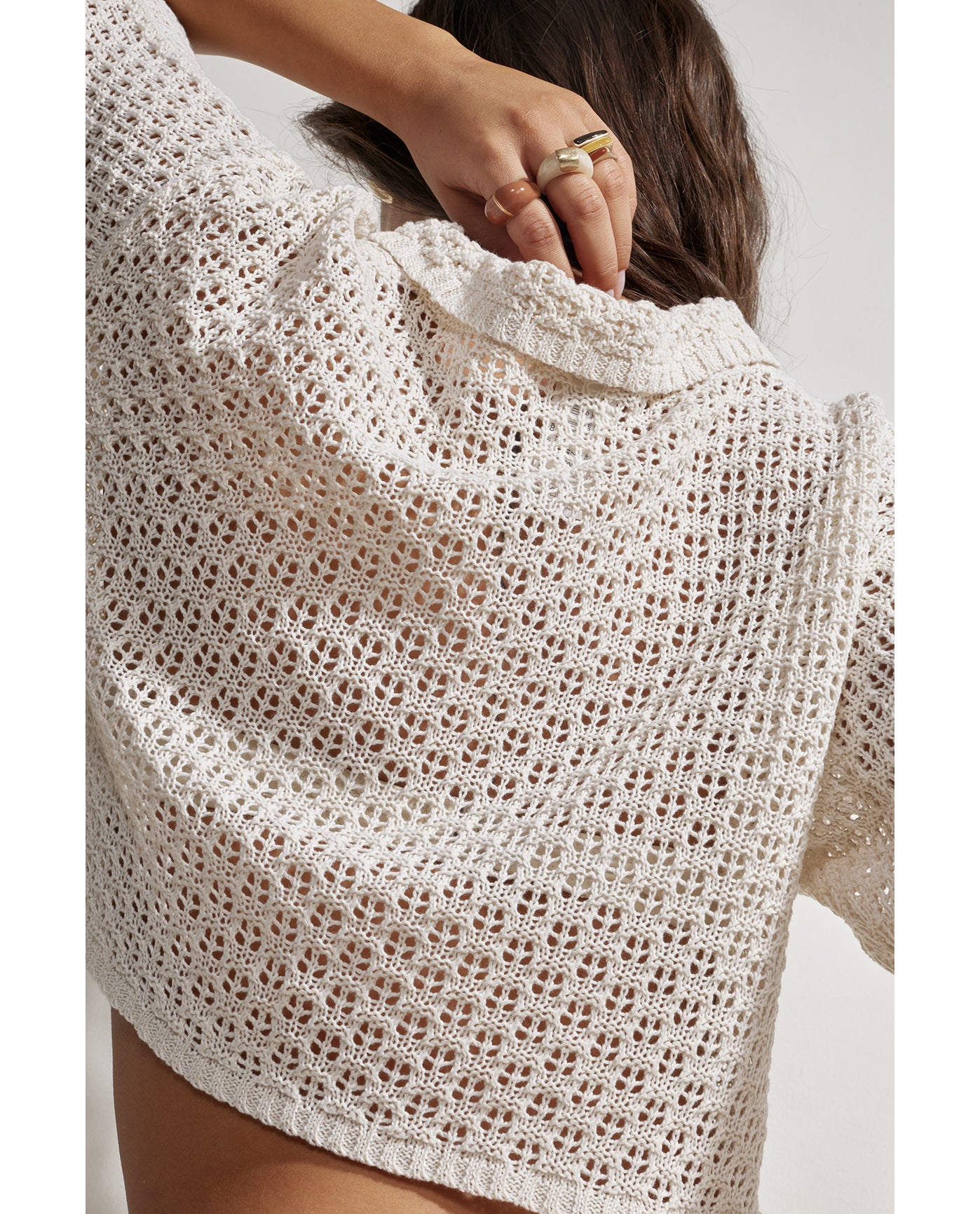 Anna Two Crochet Collared Beach Top-Beige