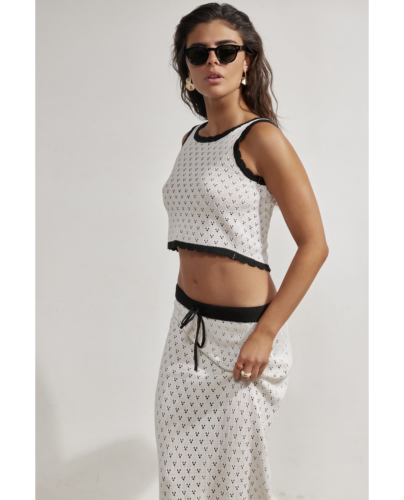Miches Crochet Skirt Cover-Up Set-Blk/crm
