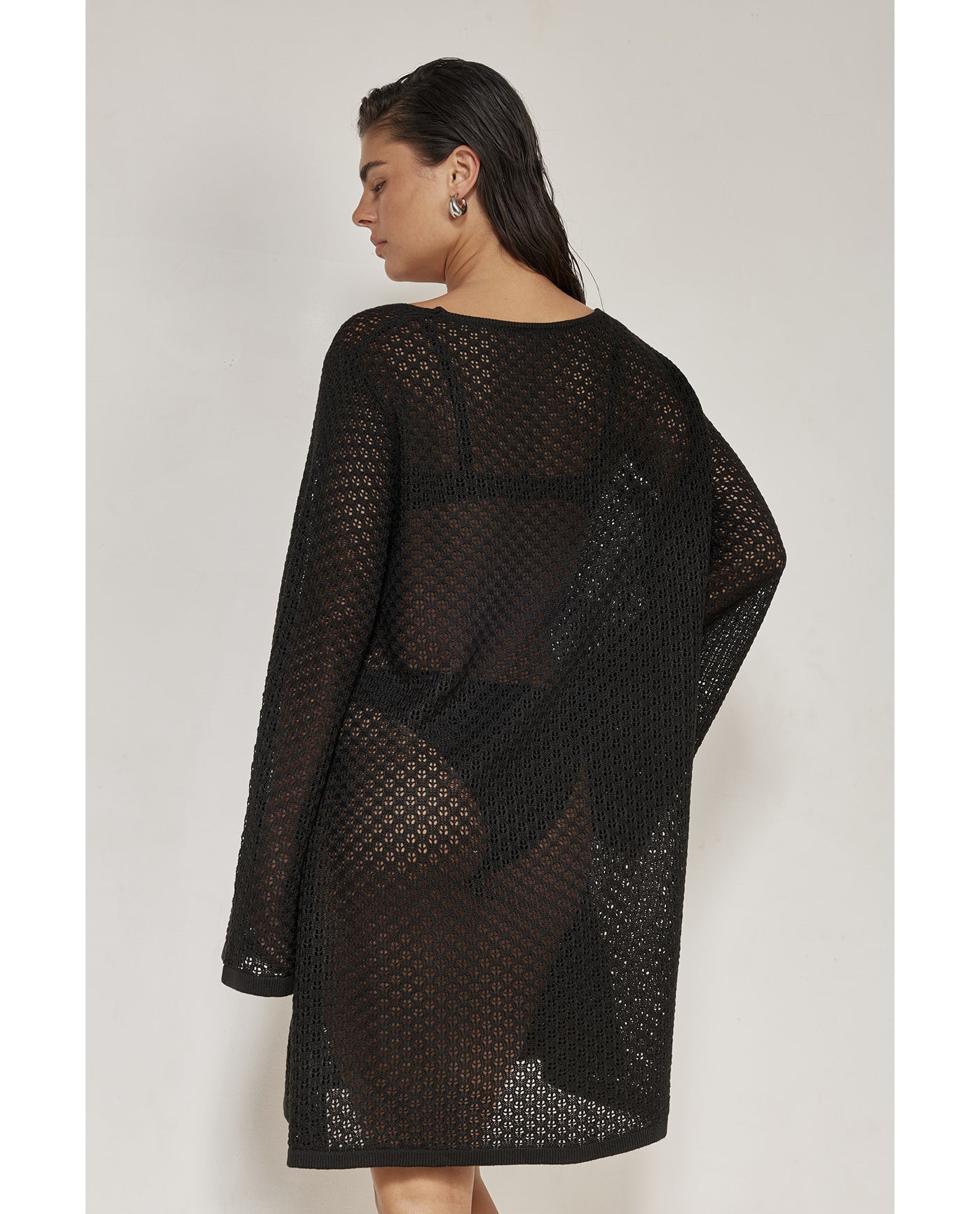 Miss Crochet Mini Dress Cover-Up-Black