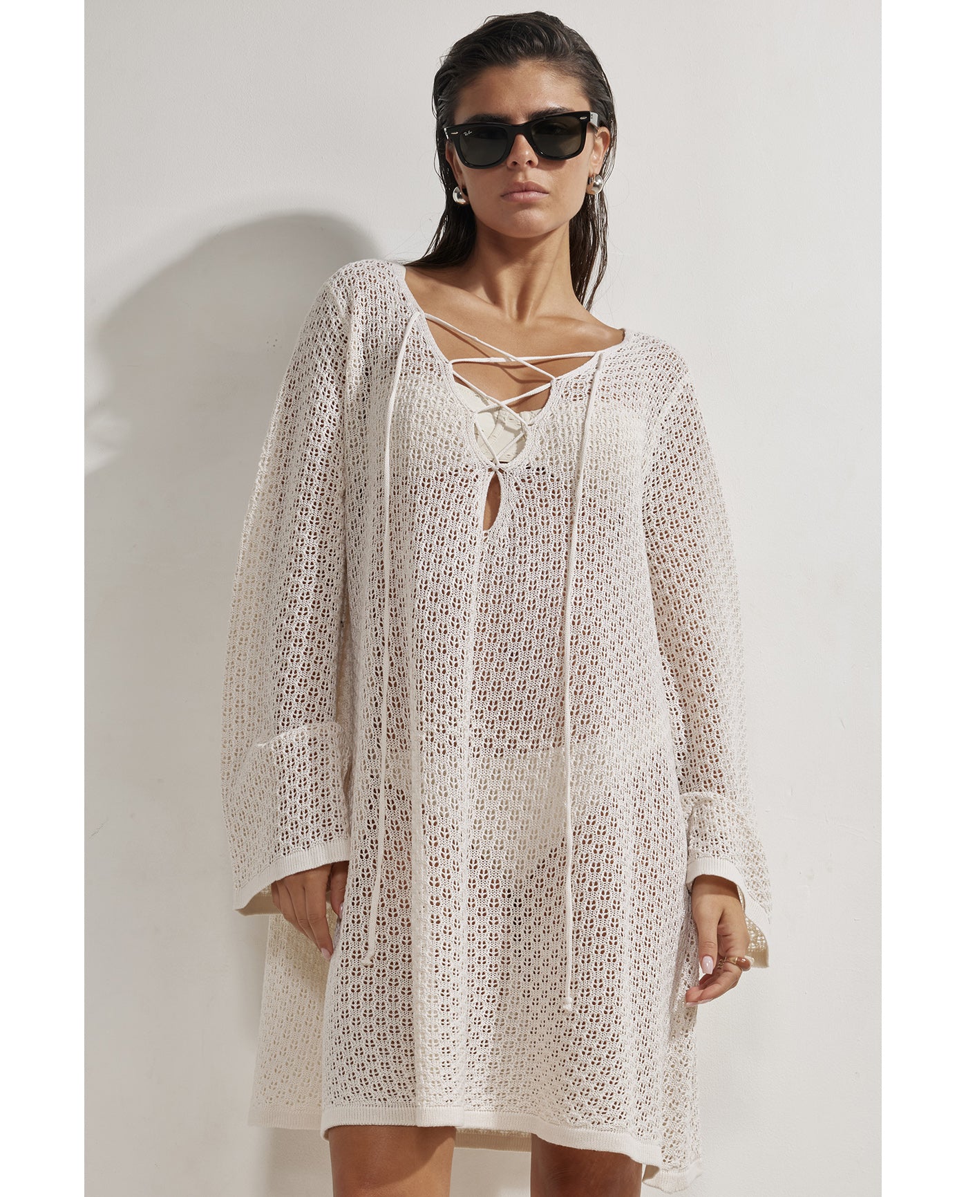 Miss Crochet Mini Dress Cover-Up-Beige
