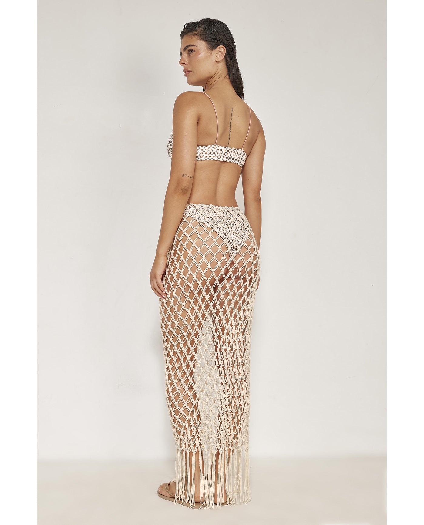 Net Crochet Skirt Cover-Up-Beige