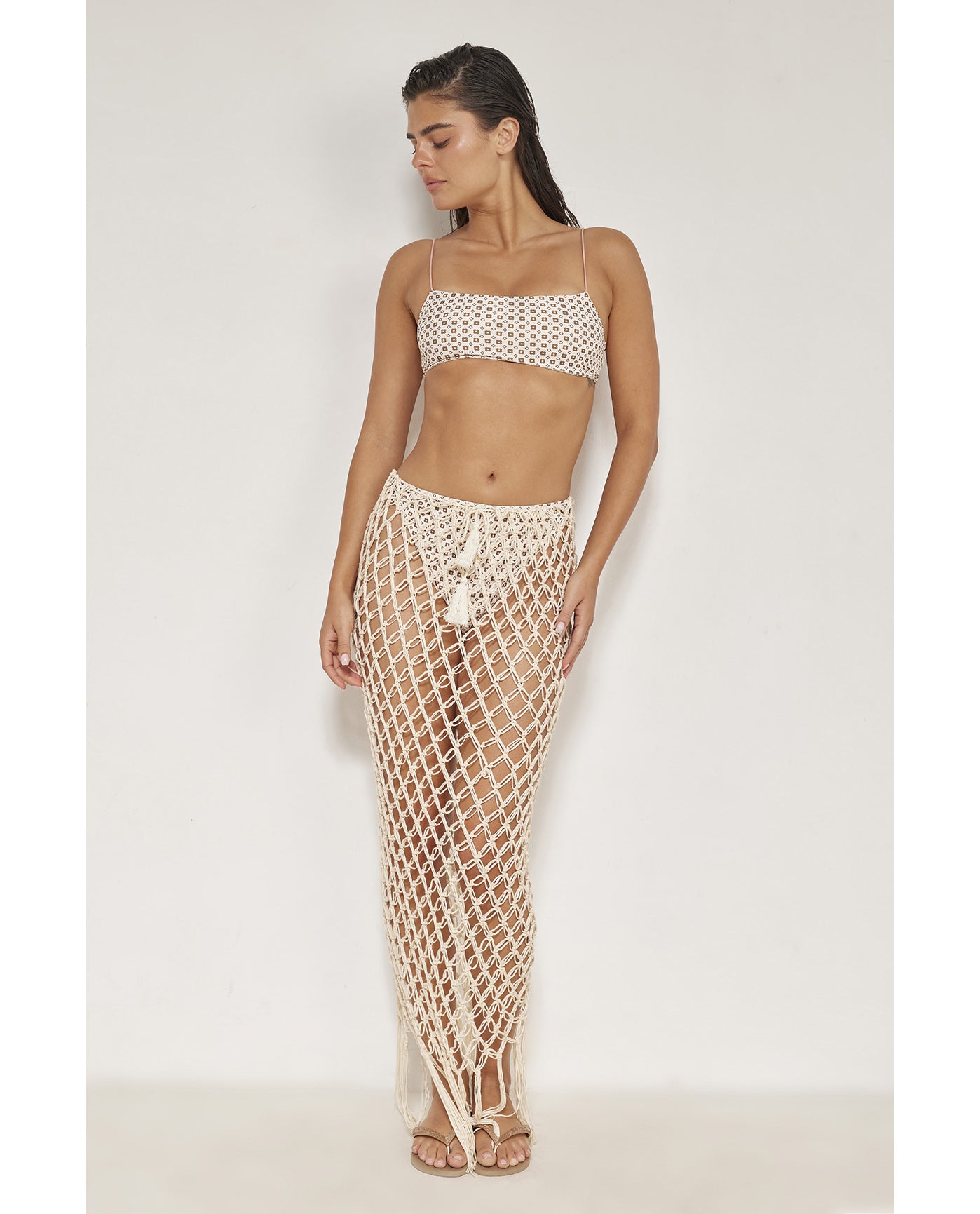 Net Crochet Skirt Cover-Up-Beige