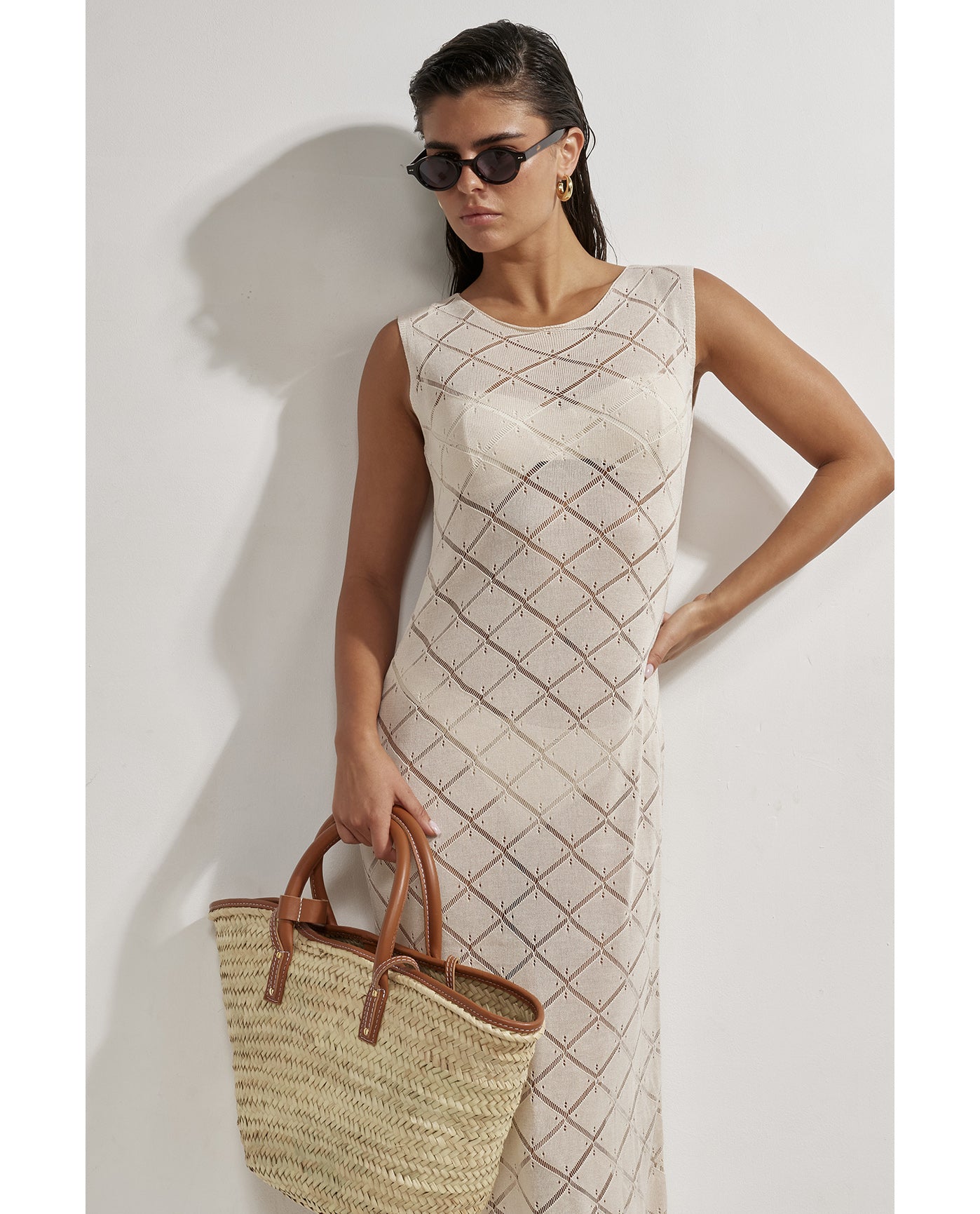 Miss Crochet Maxi Dress Cover-Up-Beige