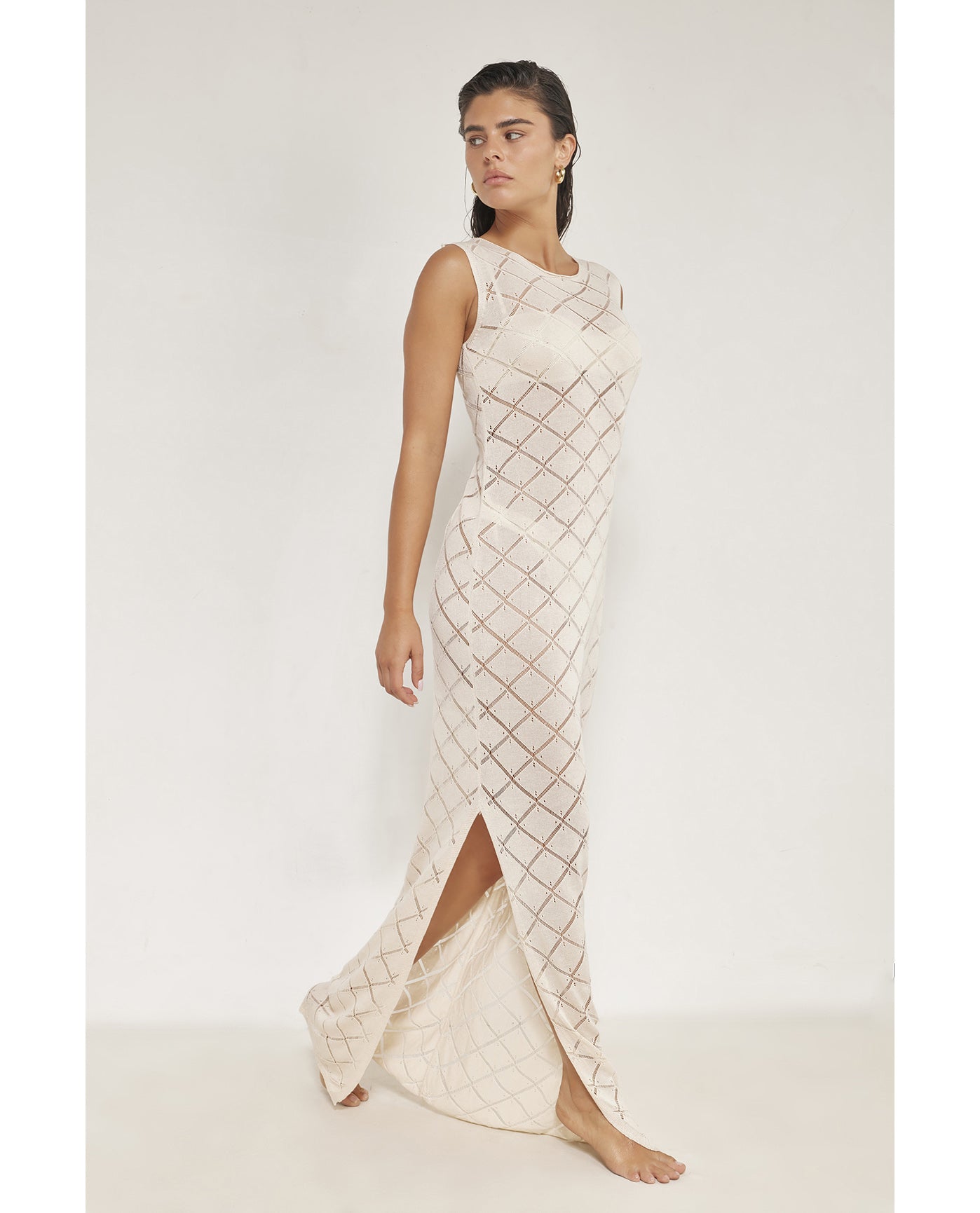 Miss Crochet Maxi Dress Cover-Up-Beige
