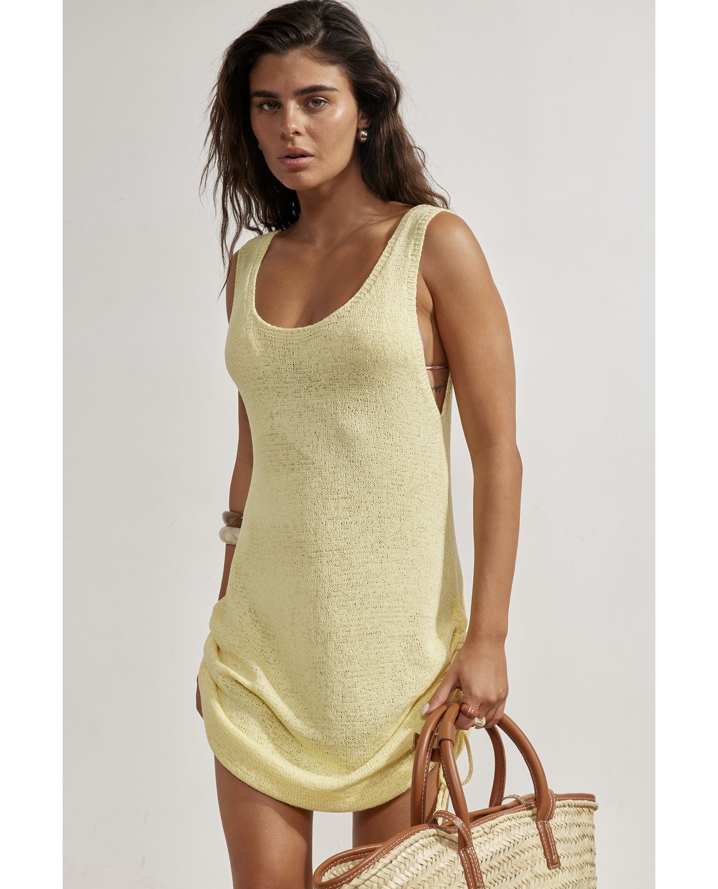 Orchid Sleeveless Crochet Dress Cover-Up-L. yellow