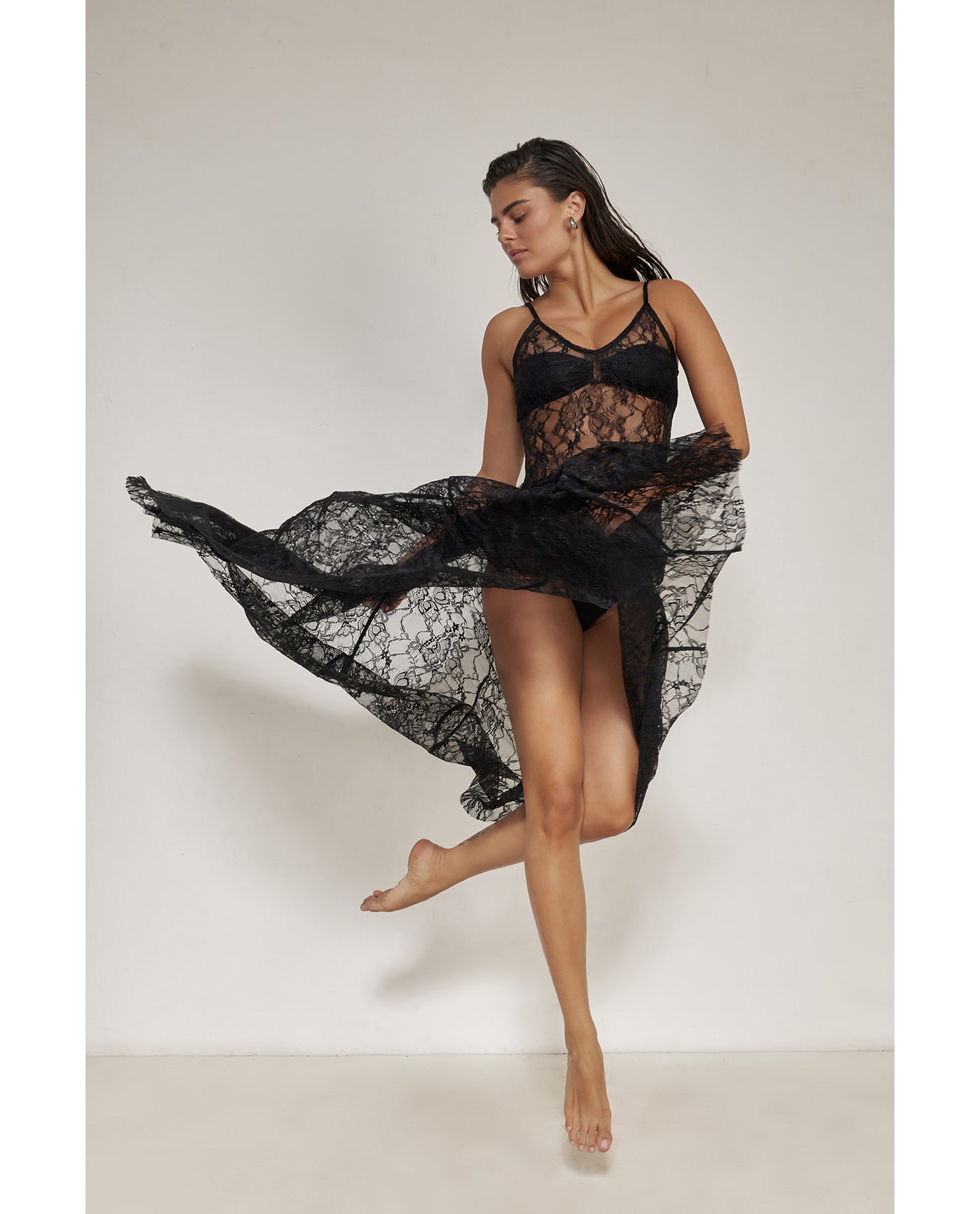 Lady Lace V-Neck Dress -Black