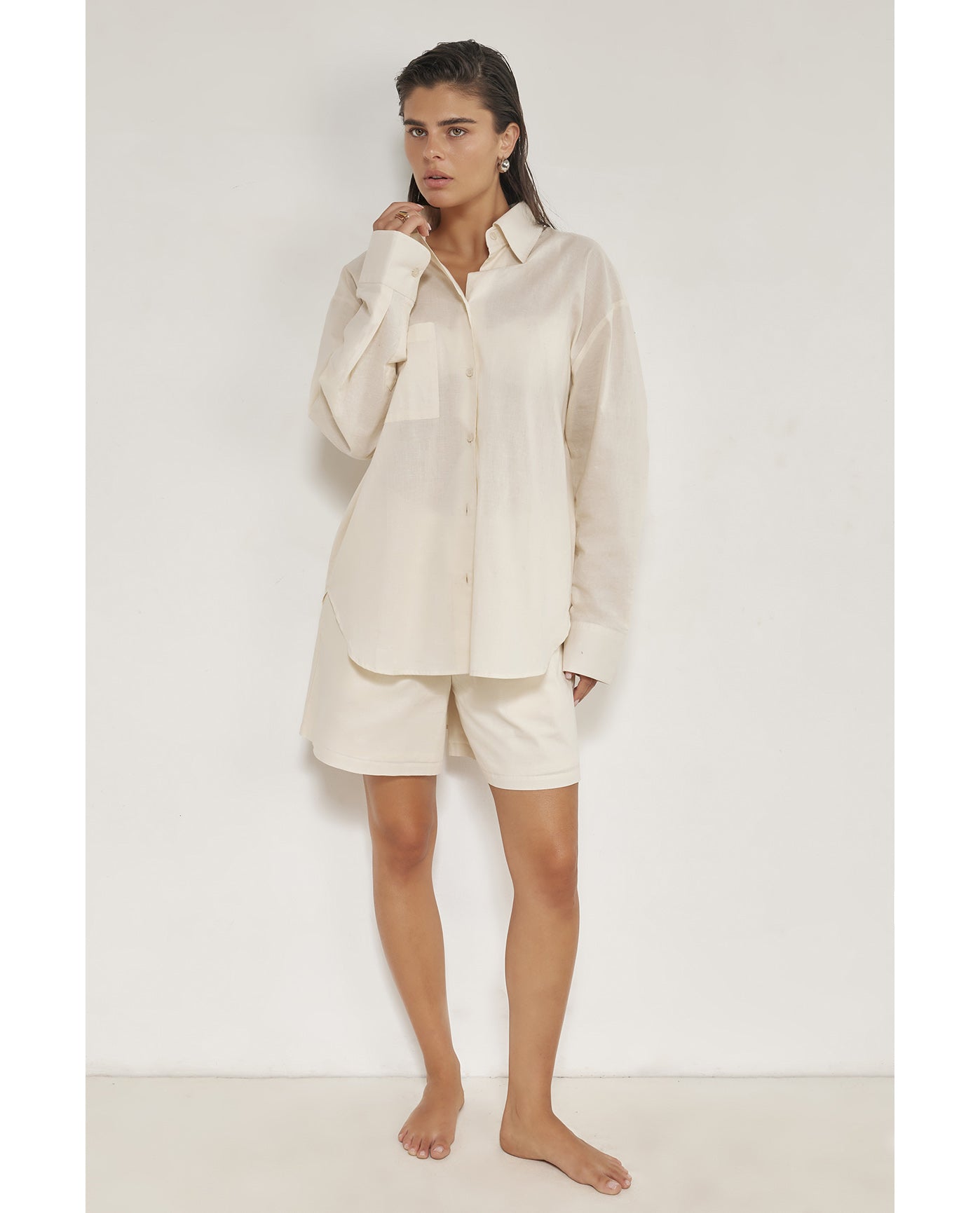 Harper Button Down Top -Beige