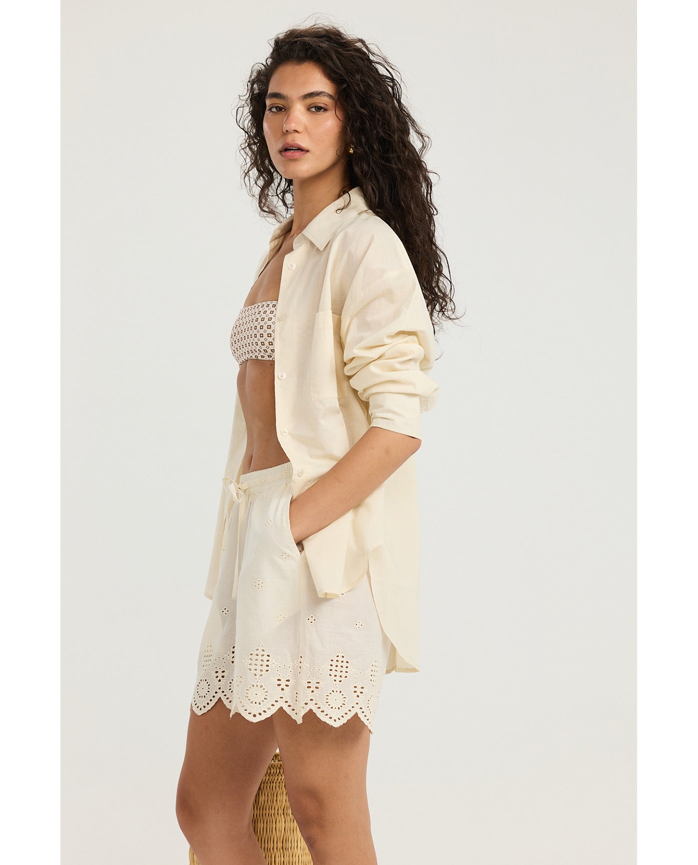 Giselle Guipure Lace Detail Shorts-Cream