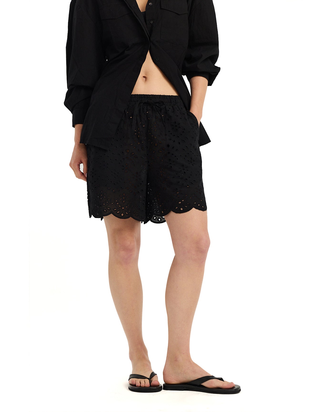 Giselle Guipure Lace Shorts -Black