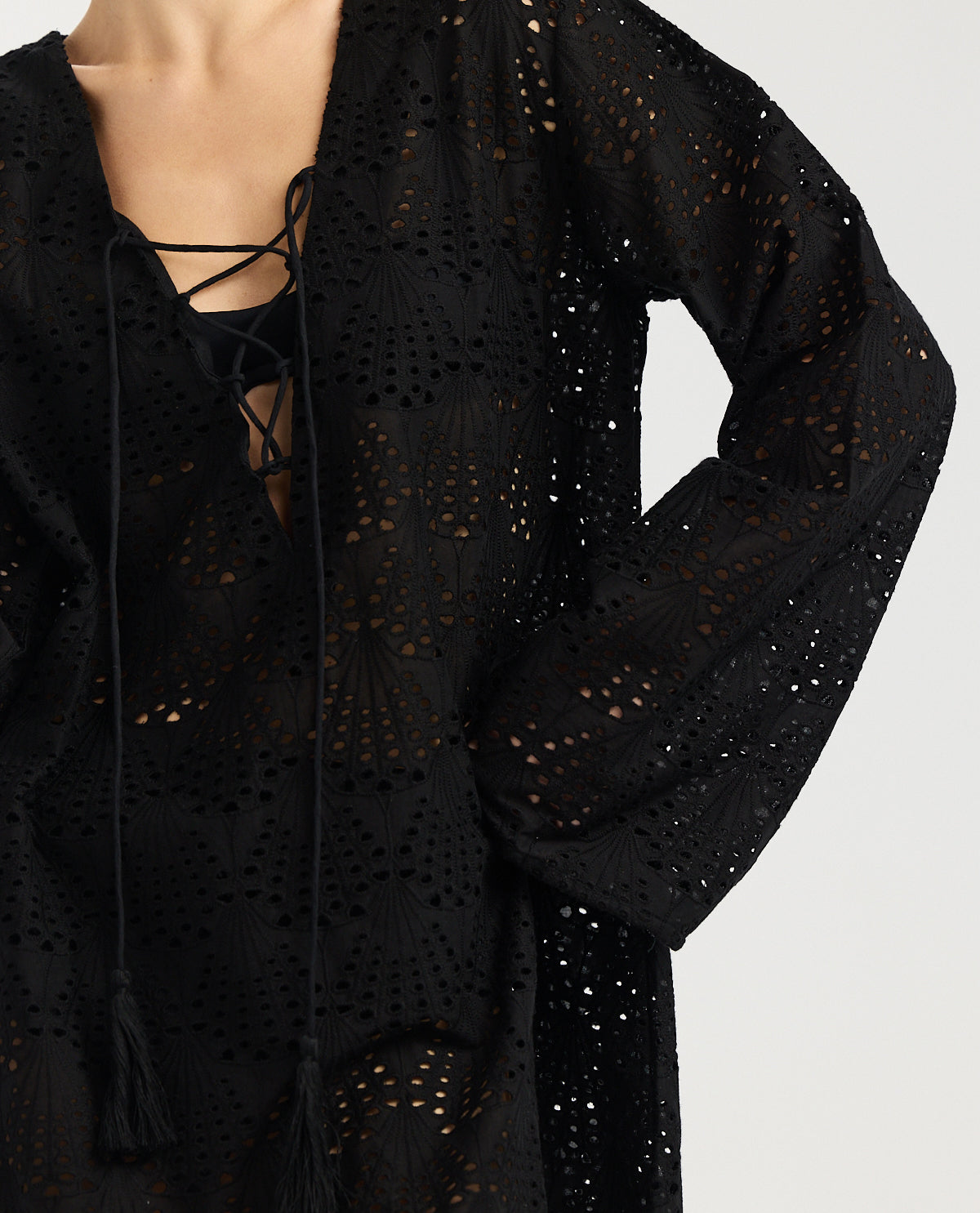 Giselle Guipure Lace Mini Dress Cover-Up -Black
