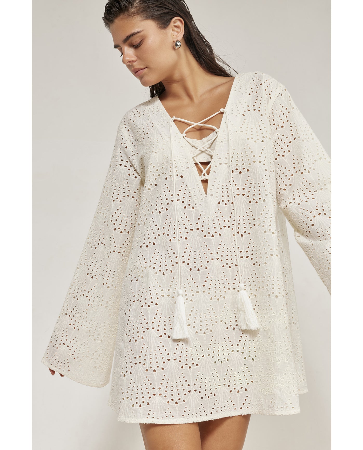 Giselle Guipure Lace Mini Dress Cover-Up -Cream