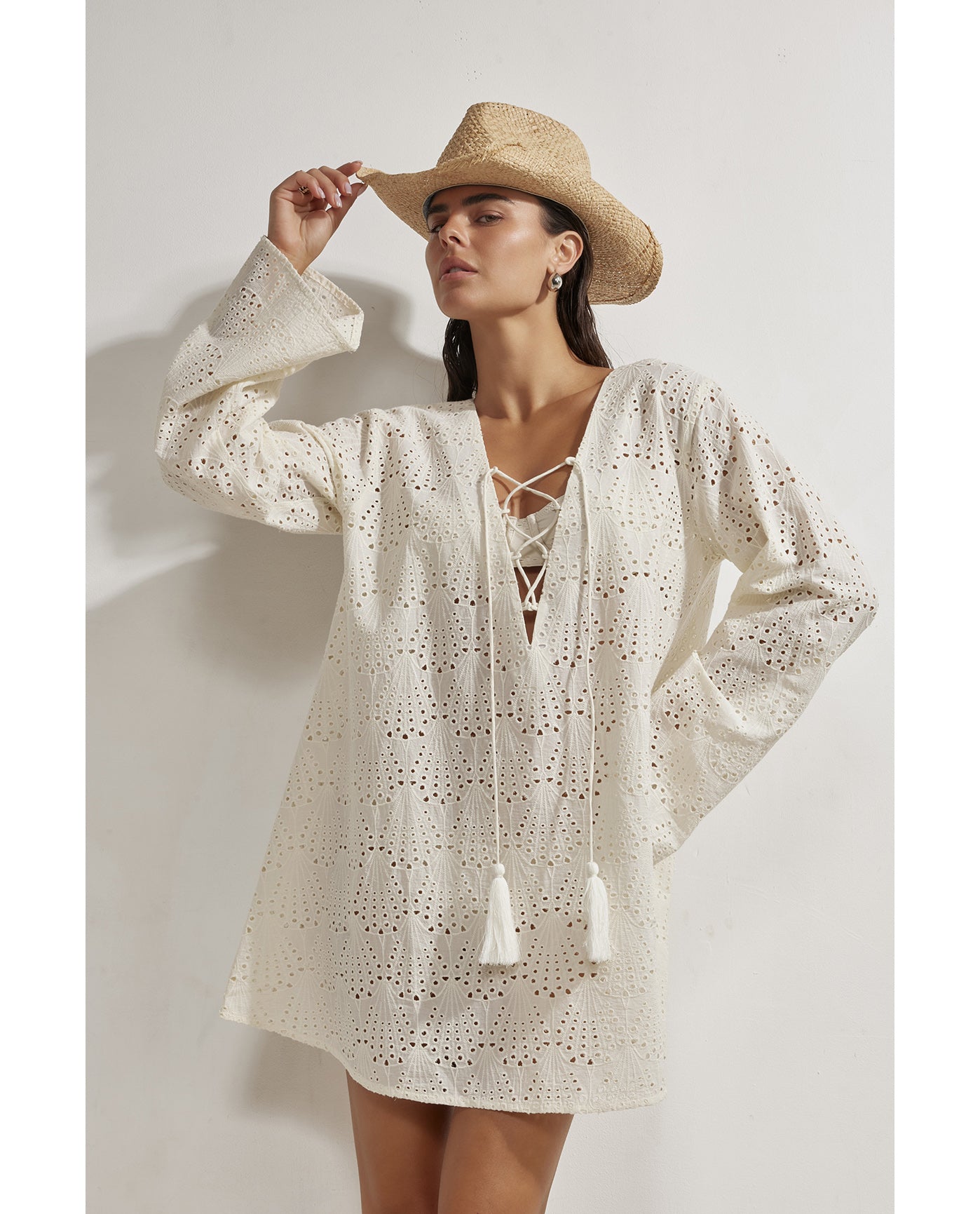 Giselle Guipure Lace Mini Dress Cover-Up -Cream