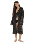 Rama Crochet Front Tie Robe Cover-Up-Black