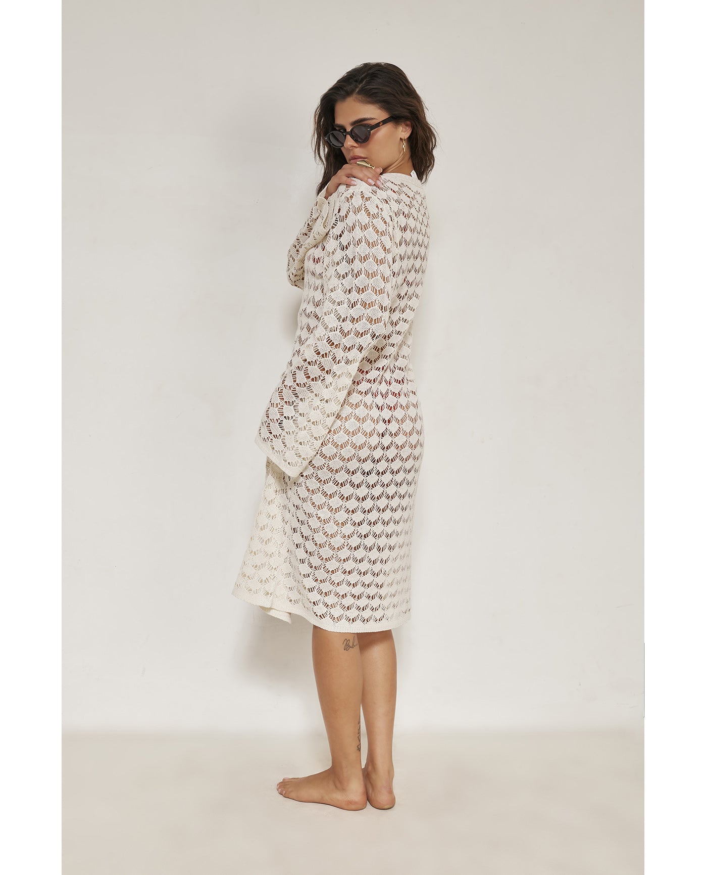 Rama Crochet Front Tie Robe Cover-Up-Beige