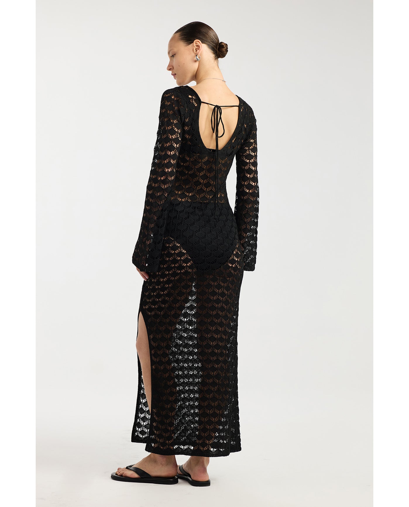 Rama Open Back Crochet Maxi Dress Cover-Up-Black
