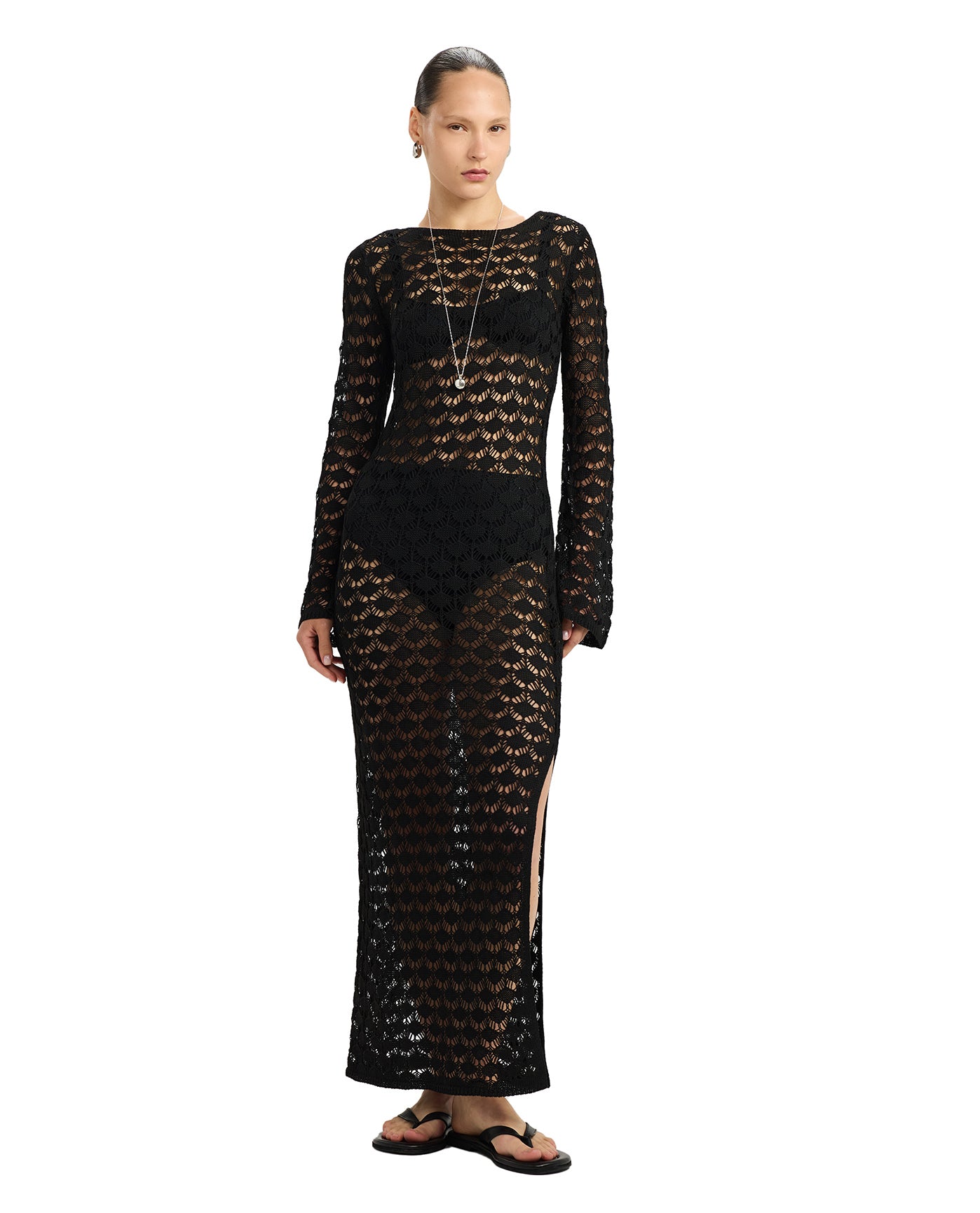 Rama Open Back Crochet Maxi Dress Cover-Up-Black