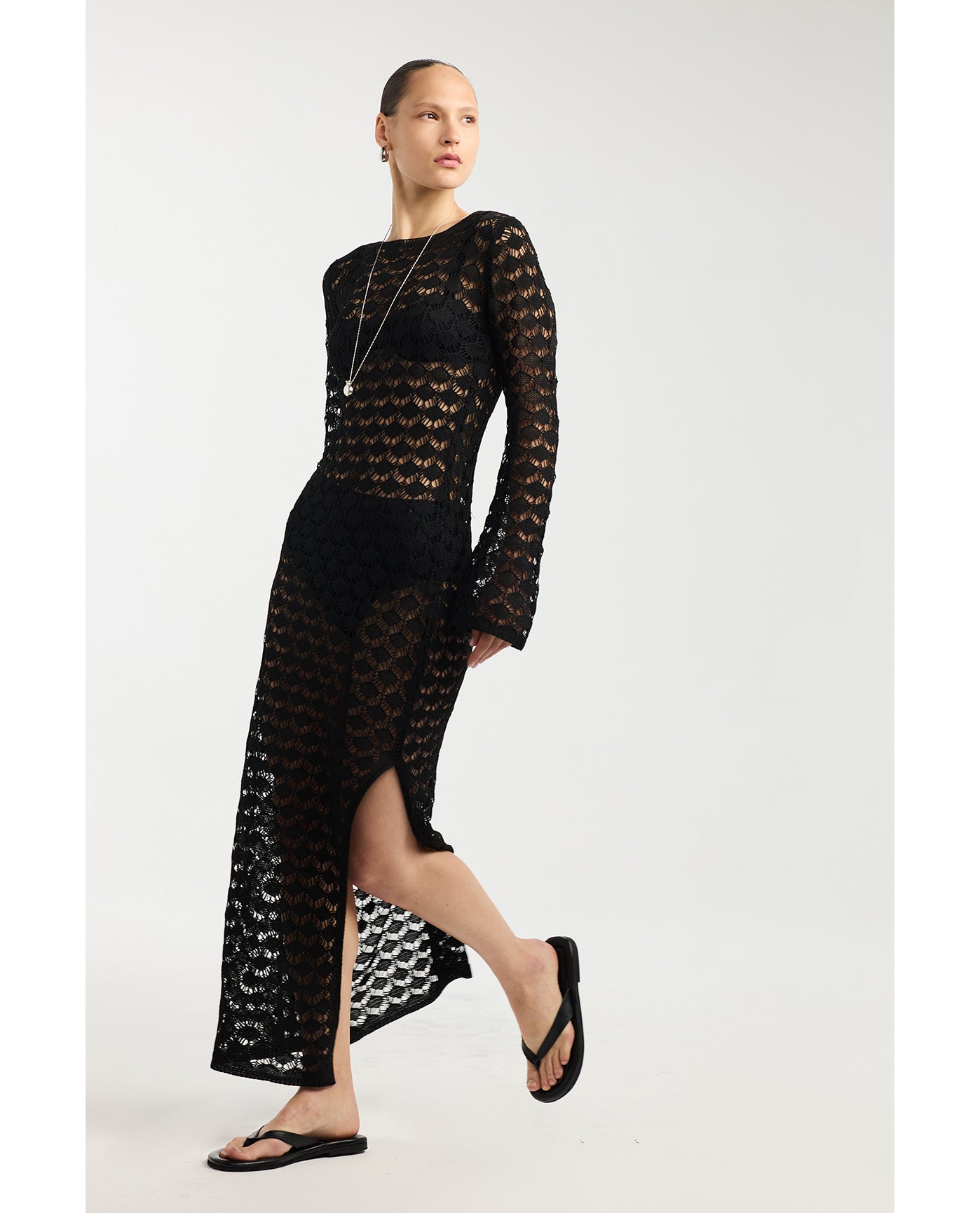 Rama Open Back Crochet Maxi Dress Cover-Up-Black