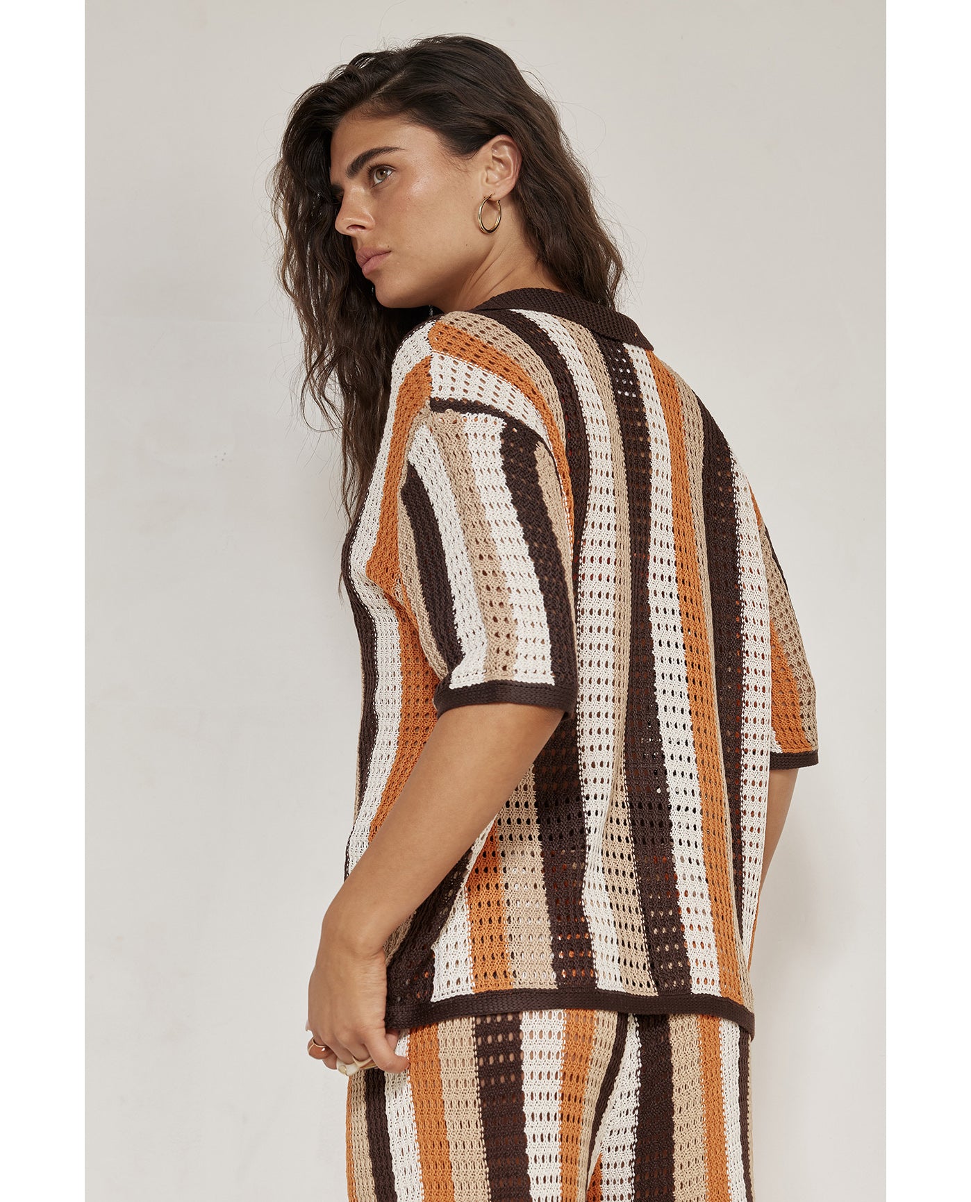 Naomi Crochet Collared Button Down Shirt Cover-Up-Multi