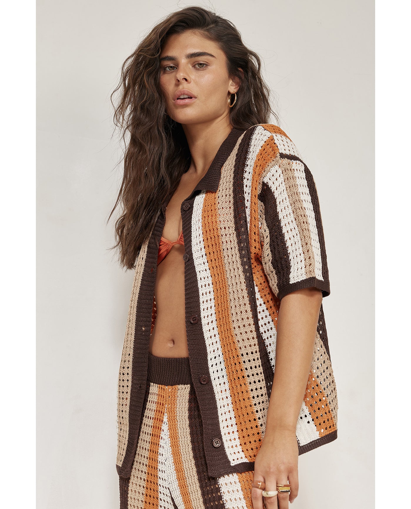 Naomi Crochet Collared Button Down Shirt Cover-Up-Multi