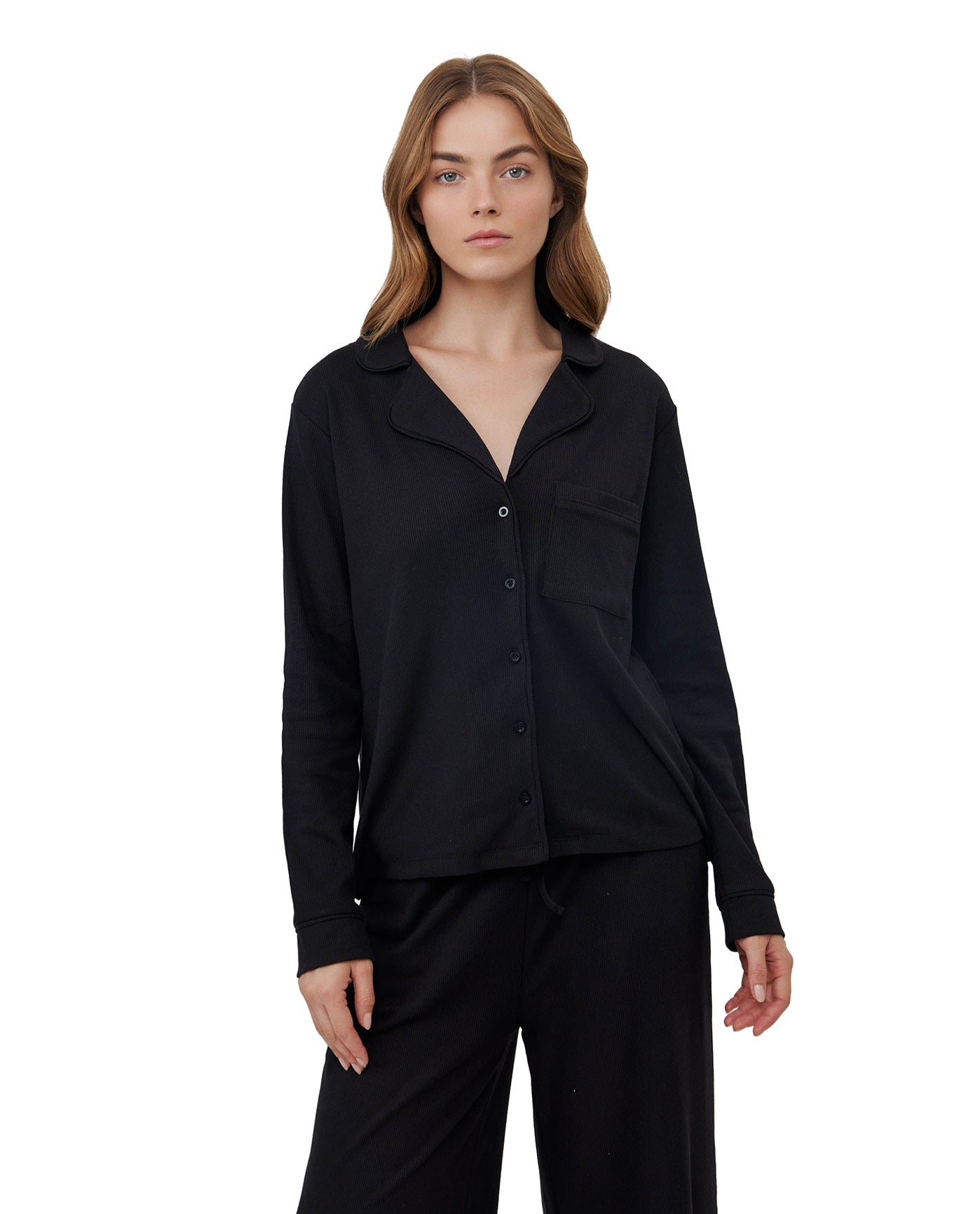 Sandy Days Button Up Loungewear Top -Black