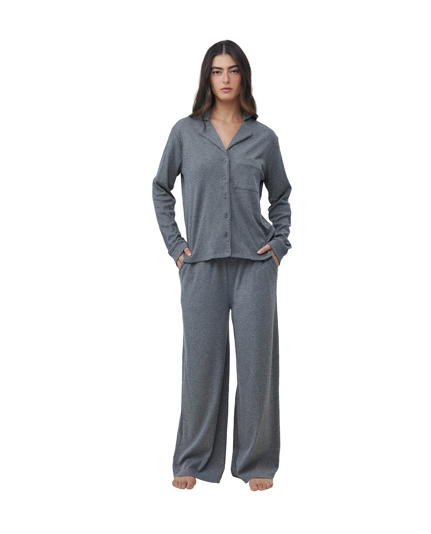 Sandy Days Button Up Loungewear Top -Grey