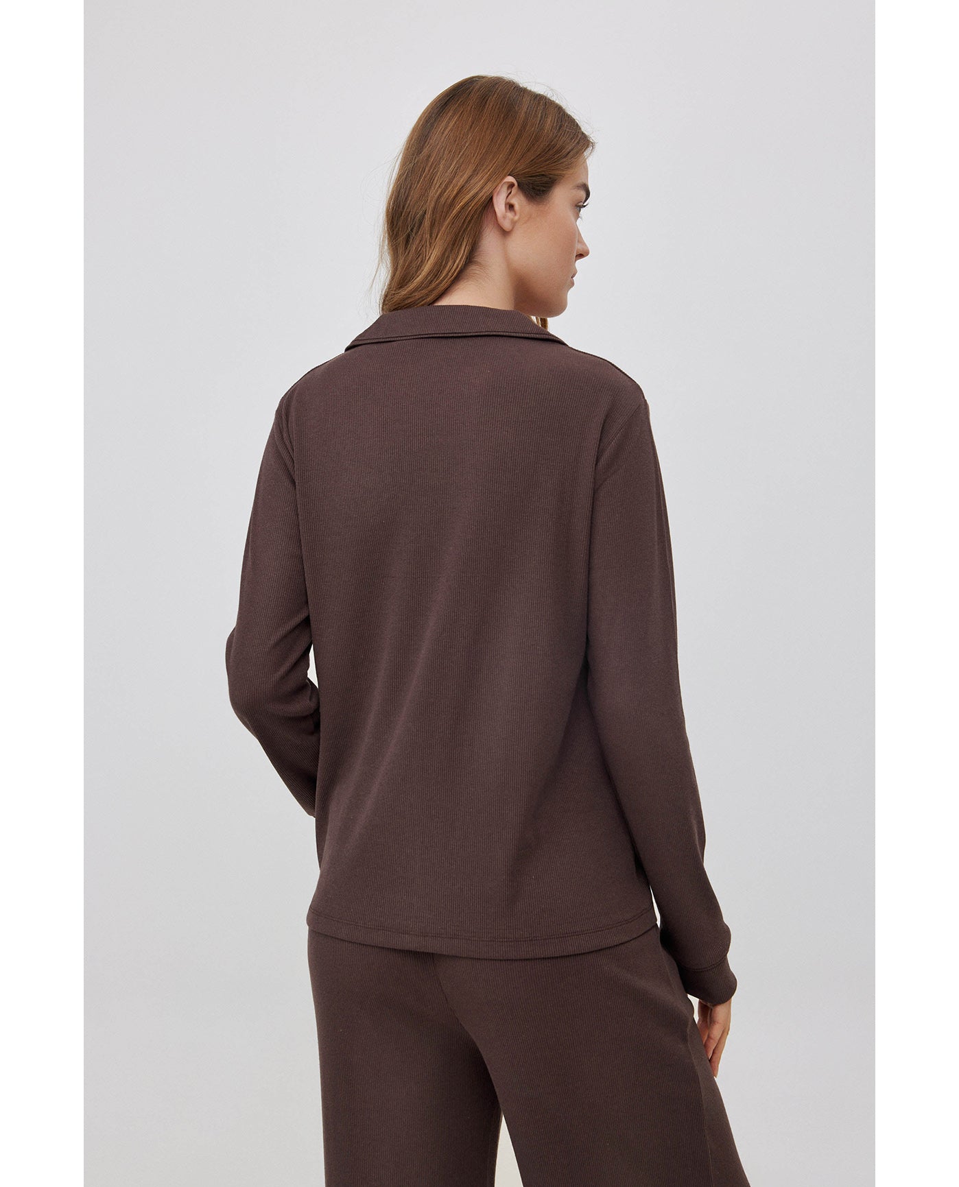 Sandy Days Button Up Loungewear Top -Dark / bro