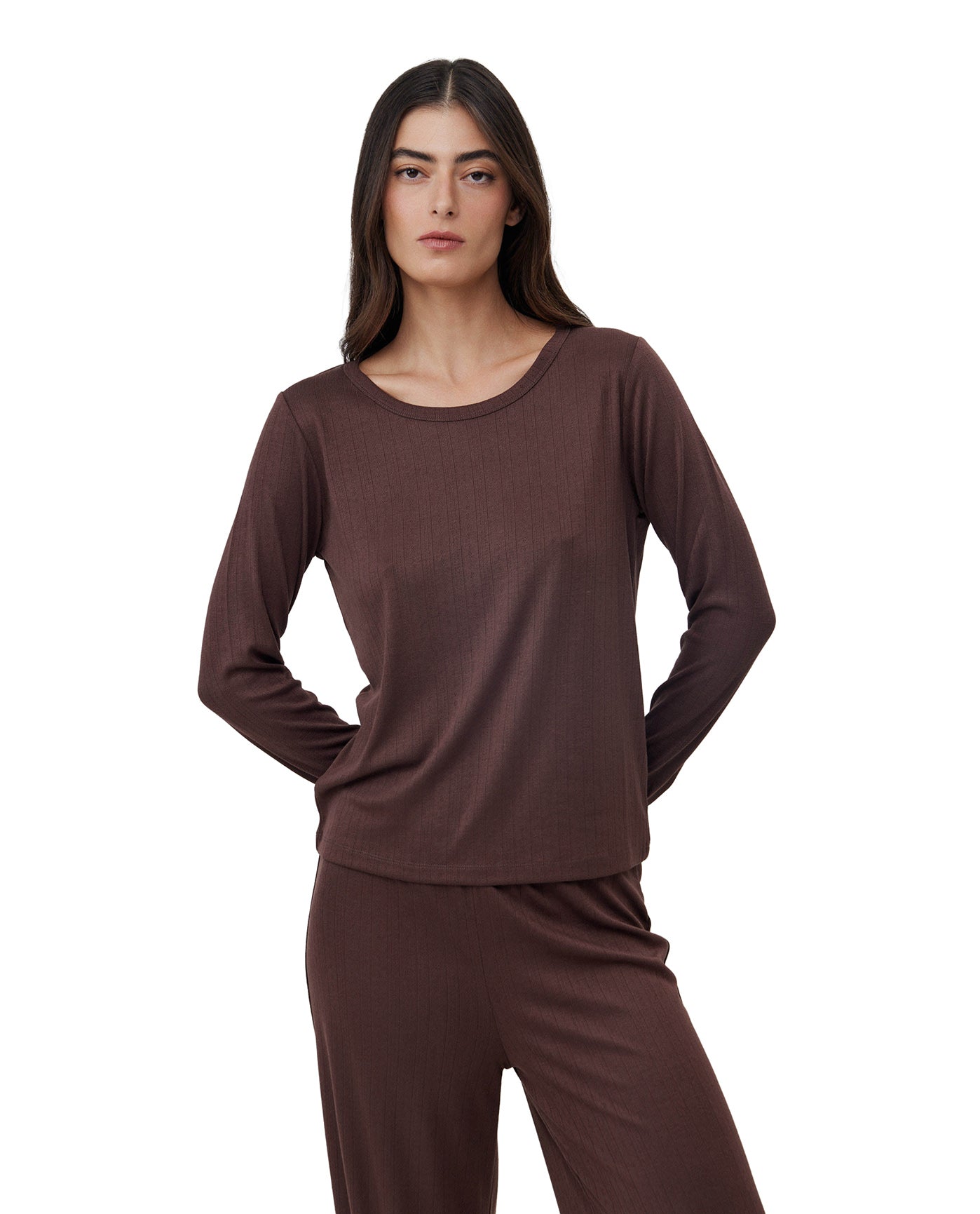 Daydream Pointelle Loungewear Top -Brown