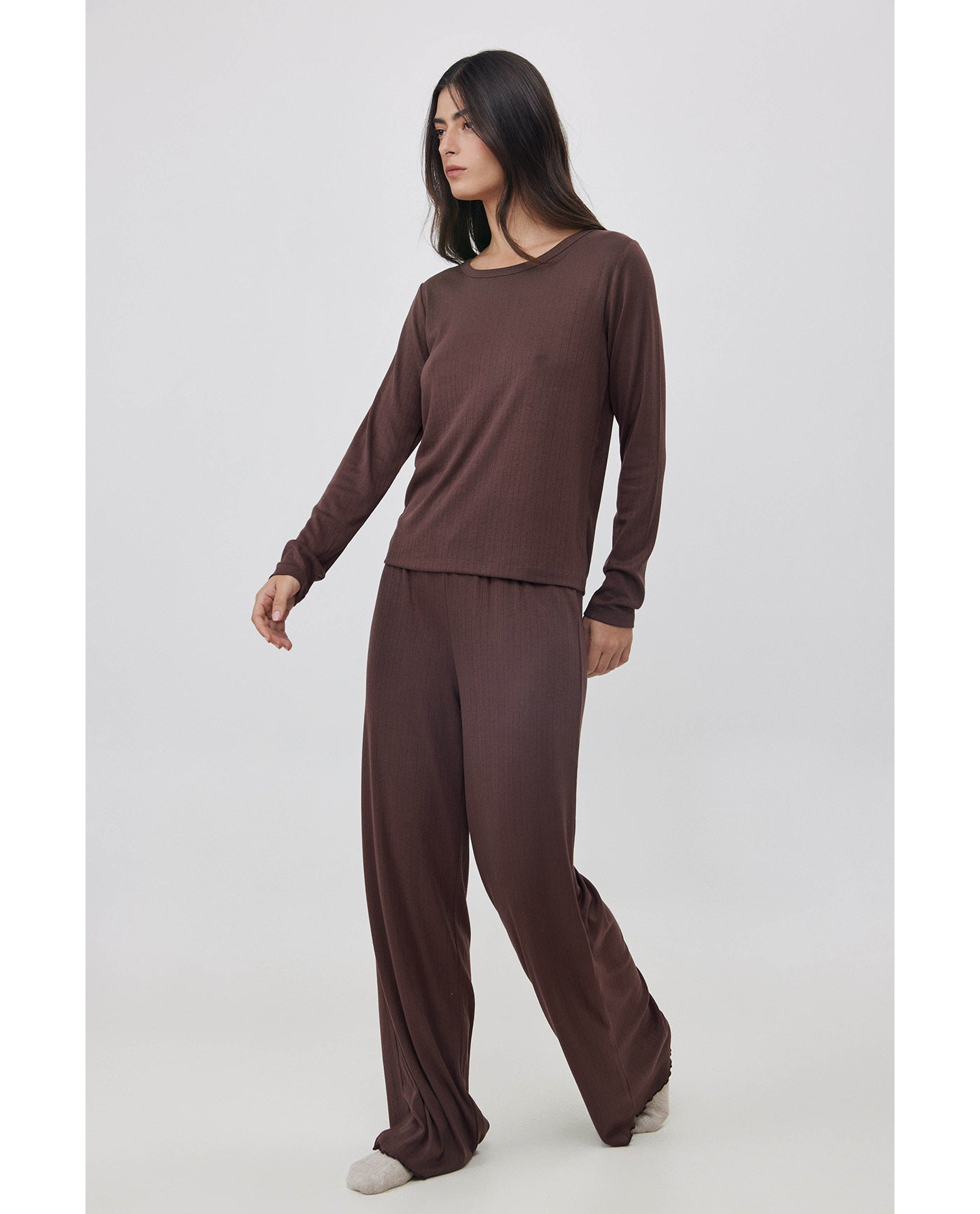 Daydream Pointelle Loungewear Top -Brown