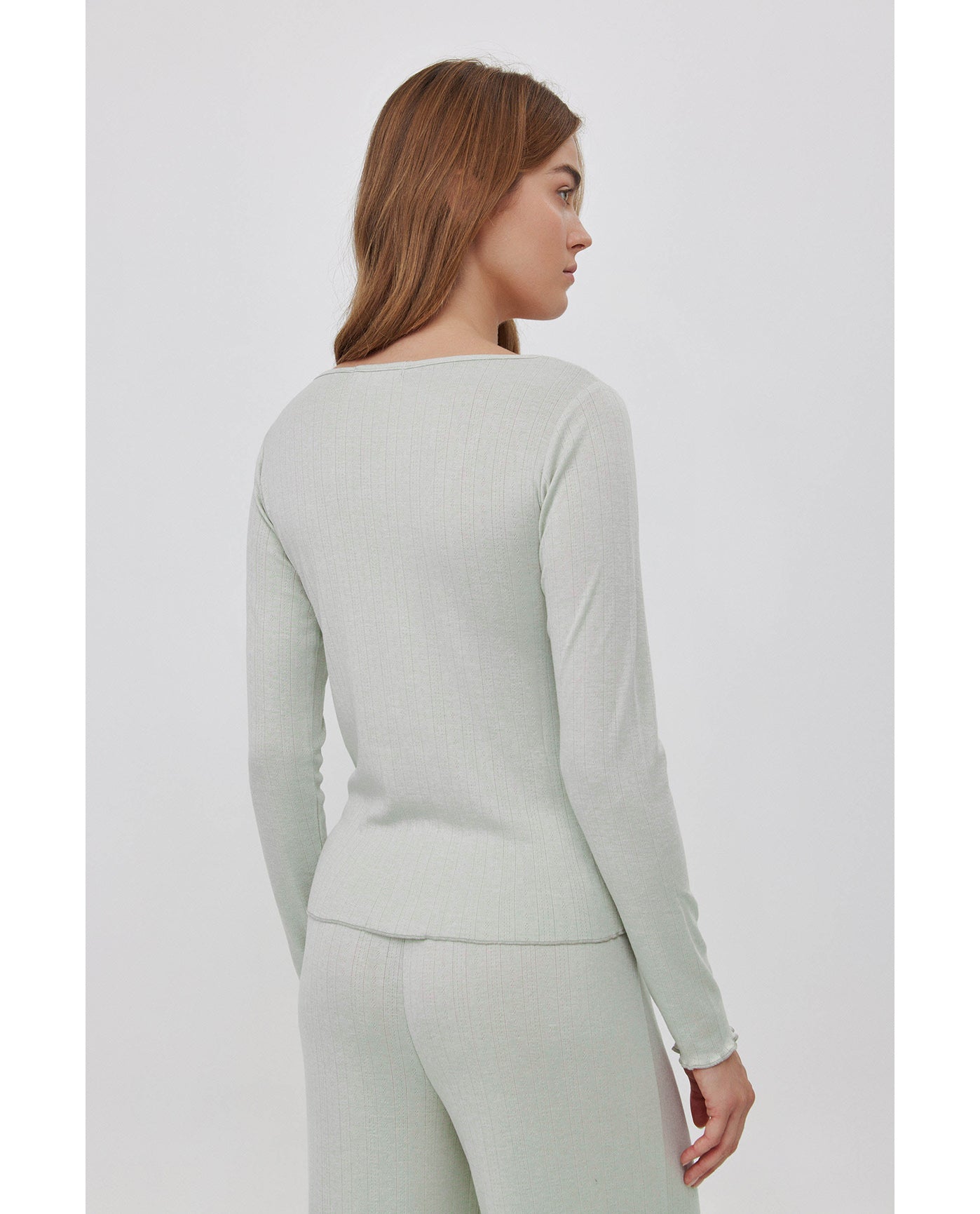 Daydream Pointelle Buttoned Loungewear Top -Lt green