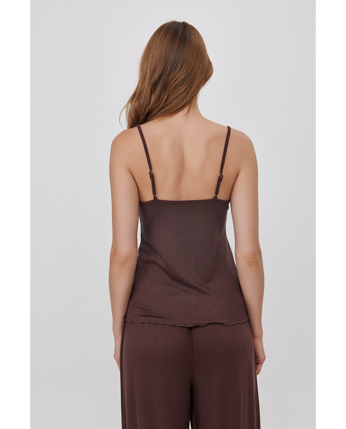 Daydream Pointelle Loungewear Tank Top -Brown