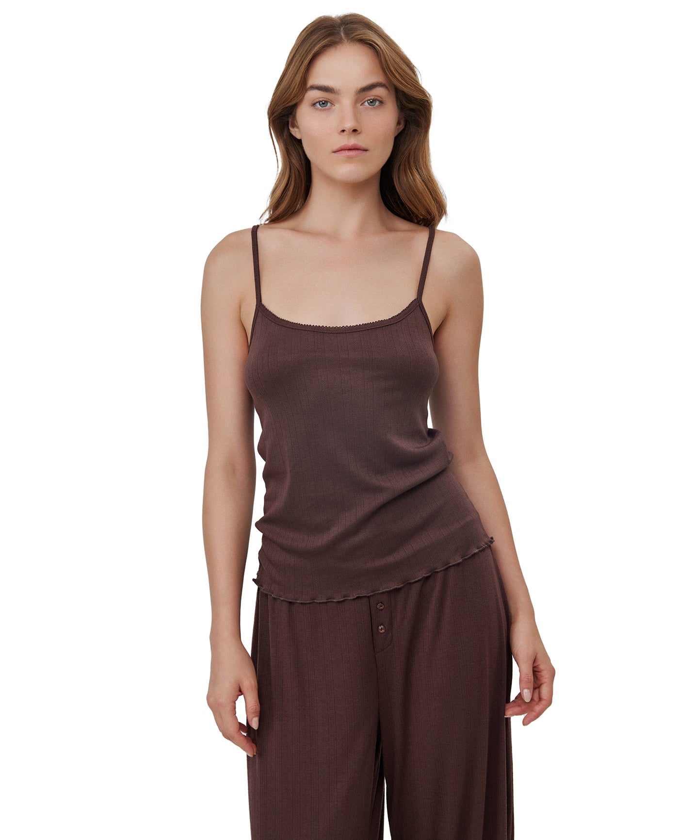 Daydream Pointelle Loungewear Tank Top -Brown