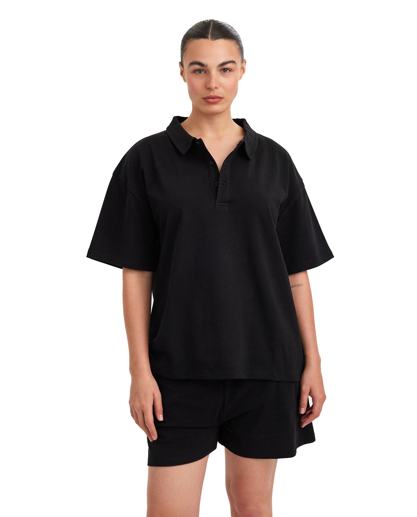 Summer Lounge Cotton Polo T Shirt-Black
