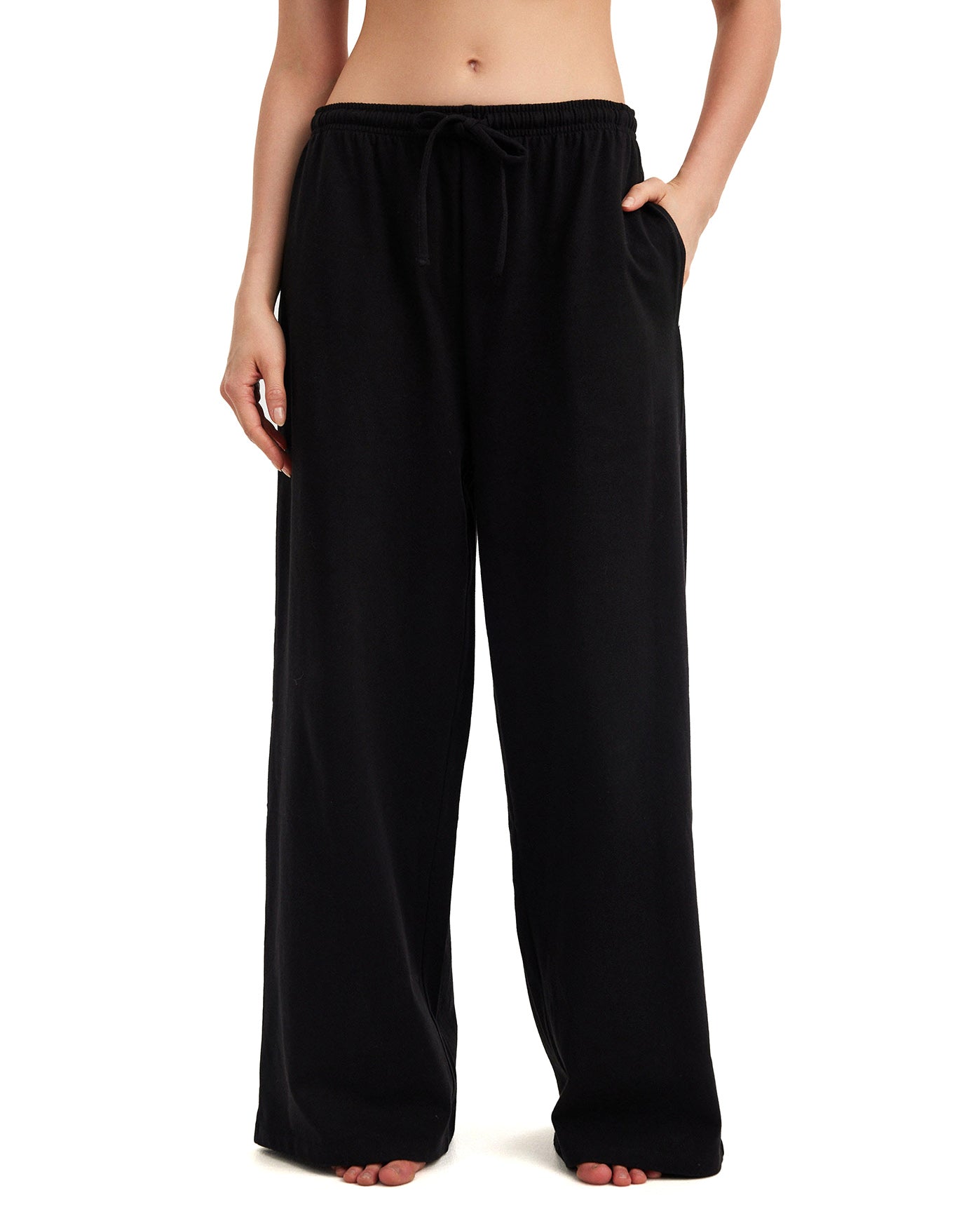 Summer Lounge Cotton Wide Leg Pant-Black