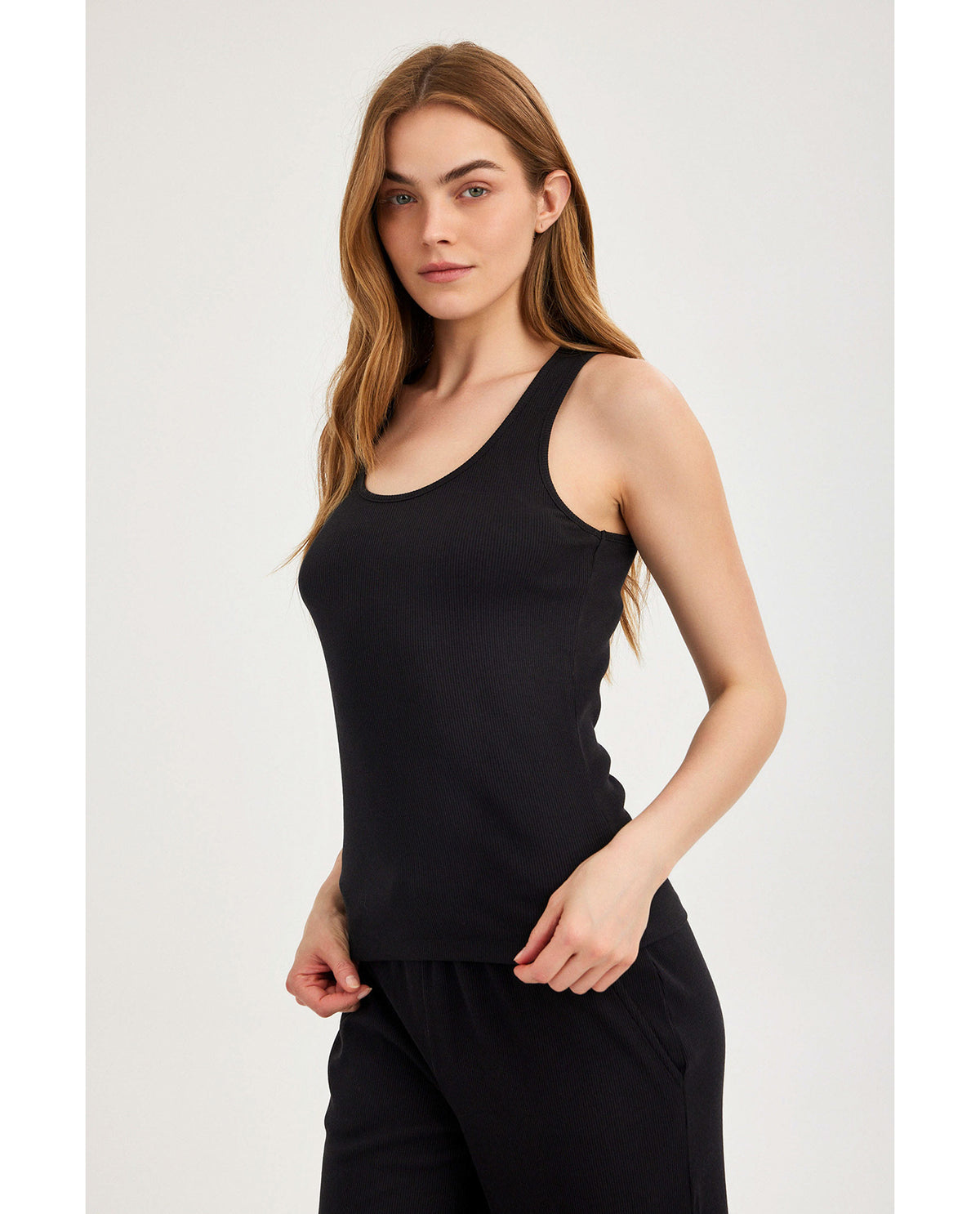Gottex Beach LifeSummer Lounge Ribbed Racerback Tank Top-BlackLoungewear
