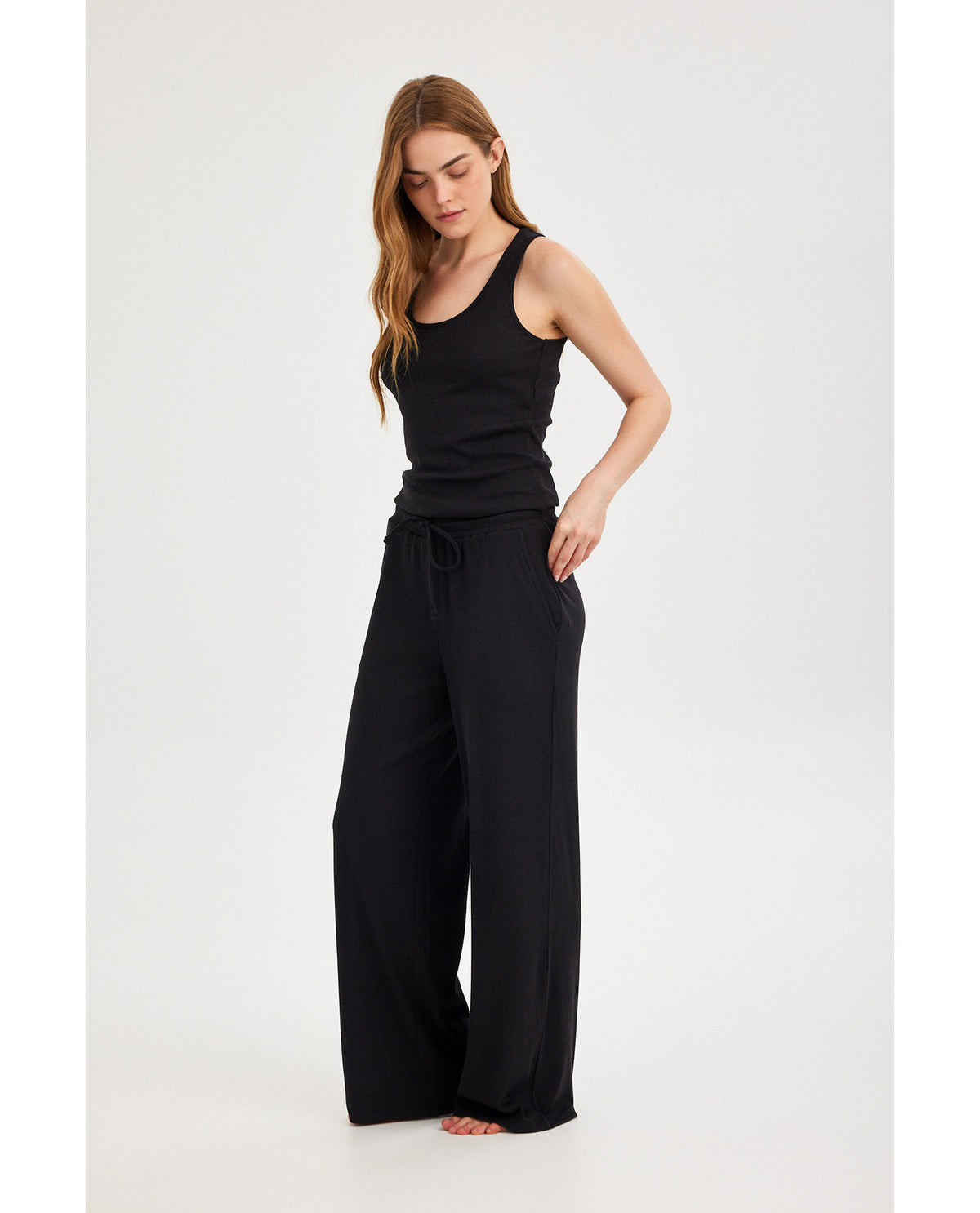 Gottex Beach LifeSummer Lounge Ribbed Racerback Tank Top-BlackLoungewear
