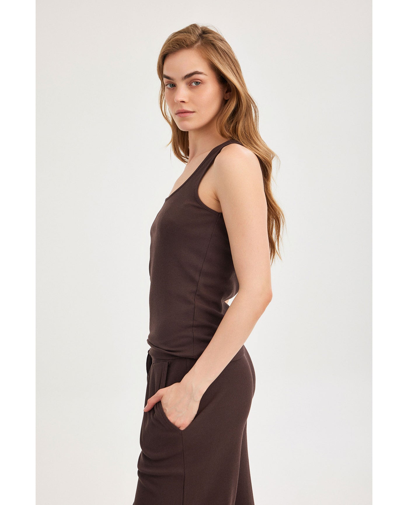 Gottex Beach LifeSummer Lounge Ribbed Racerback Tank Top-BrownLoungewear