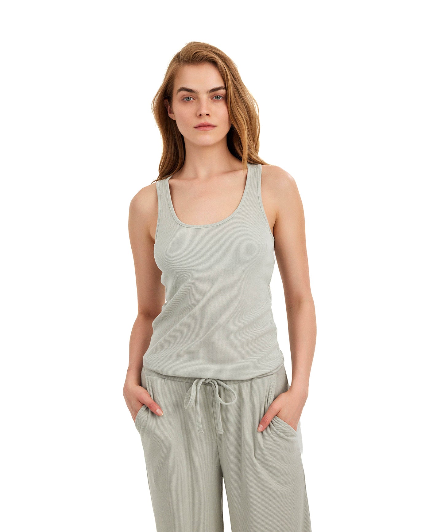 Summer Lounge Ribbed Racerback Tank Top-Mint