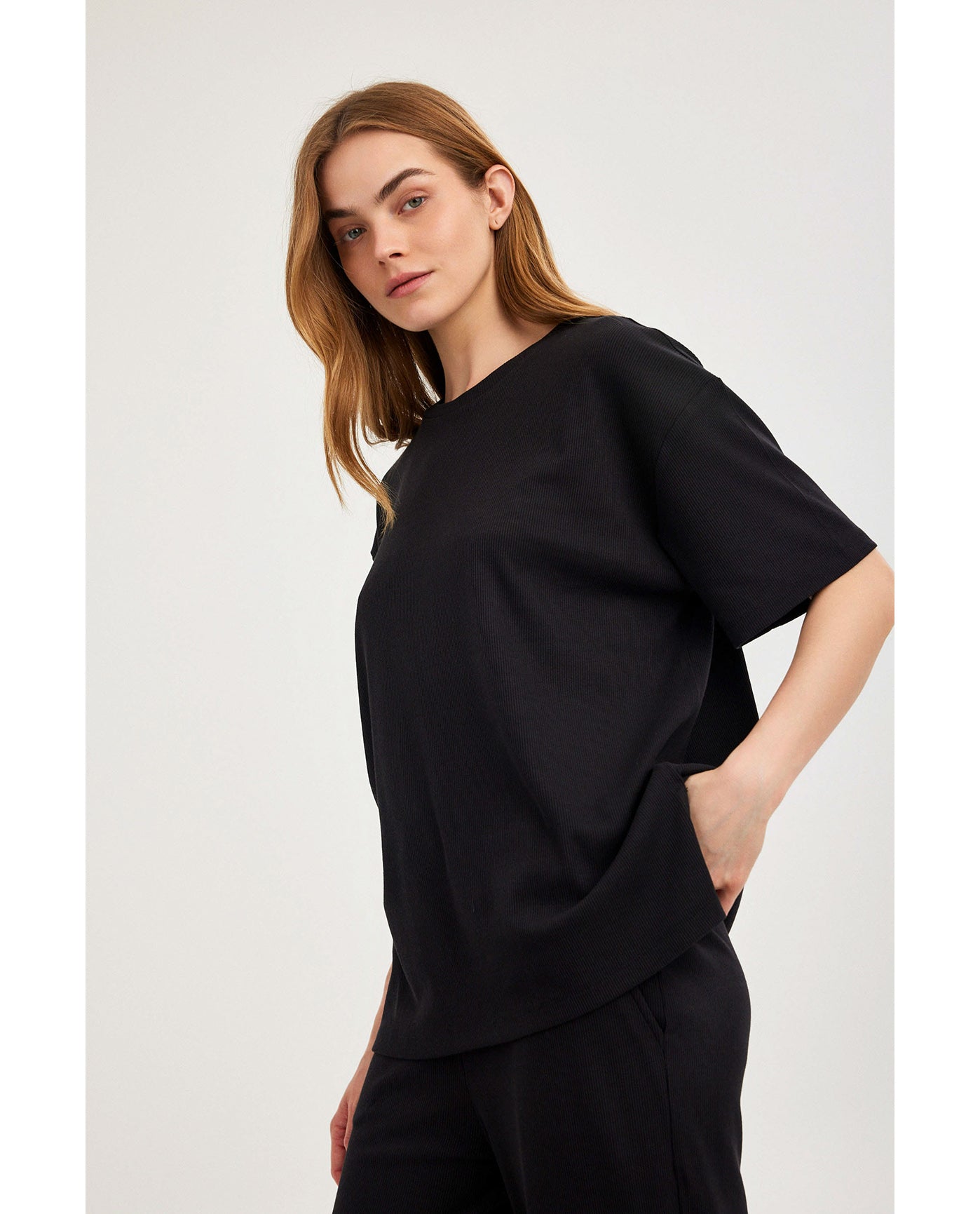 Gottex Beach LifeSummer Lounge Ribbed T Shirt-BlackLoungewear