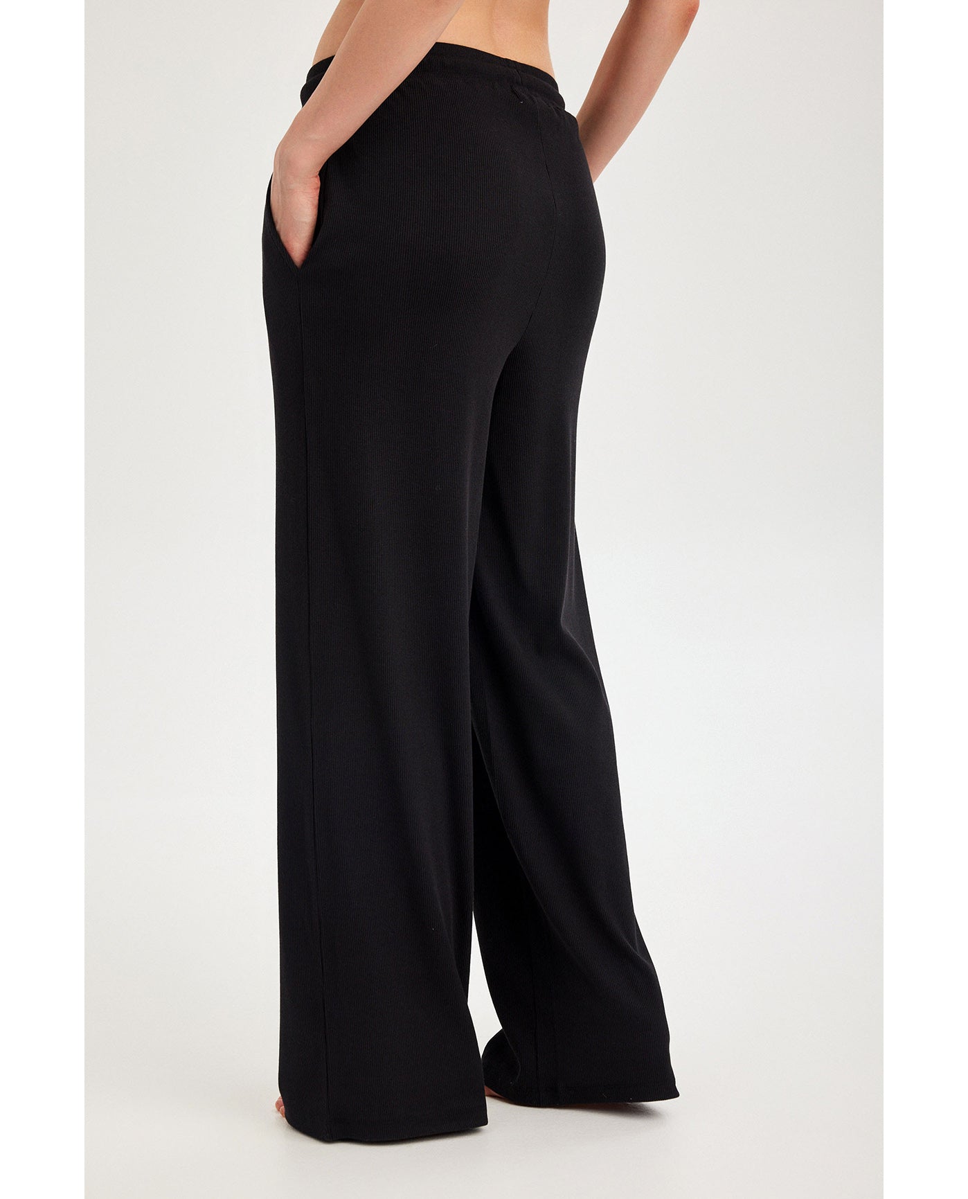 Gottex Beach LifeSummer Lounge Ribbed Wide Leg Pant-BlackLoungewear