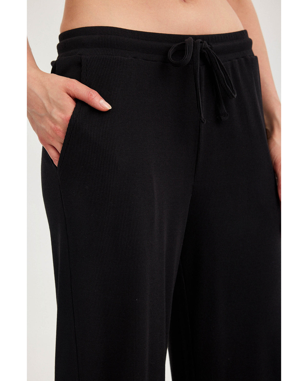 Gottex Beach LifeSummer Lounge Ribbed Wide Leg Pant-BlackLoungewear