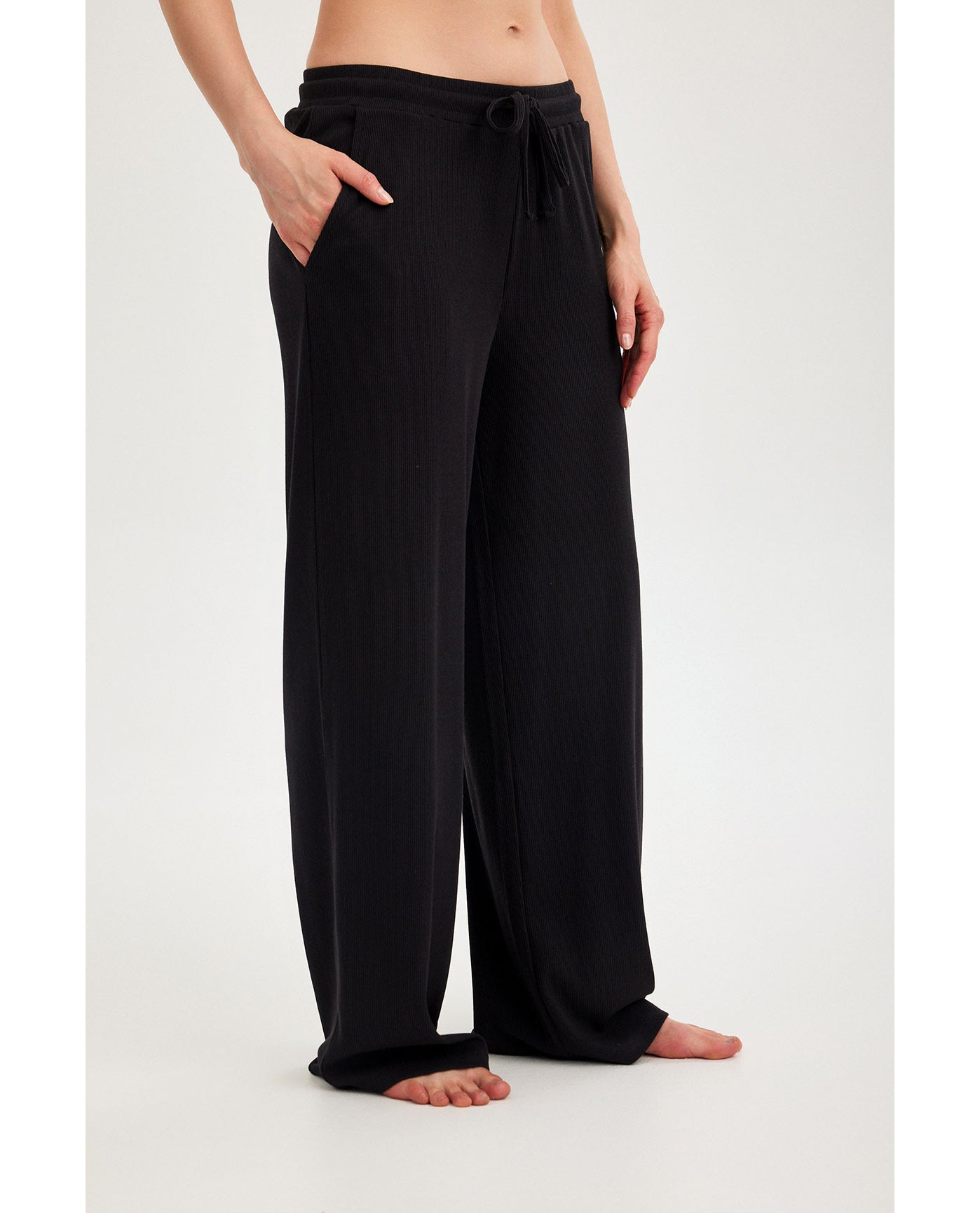 Gottex Beach LifeSummer Lounge Ribbed Wide Leg Pant-BlackLoungewear