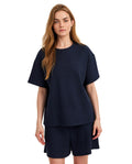 Summer Lounge Waffle T Shirt-Navy