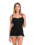 Sweetheart Ruched Swimdress -Black
