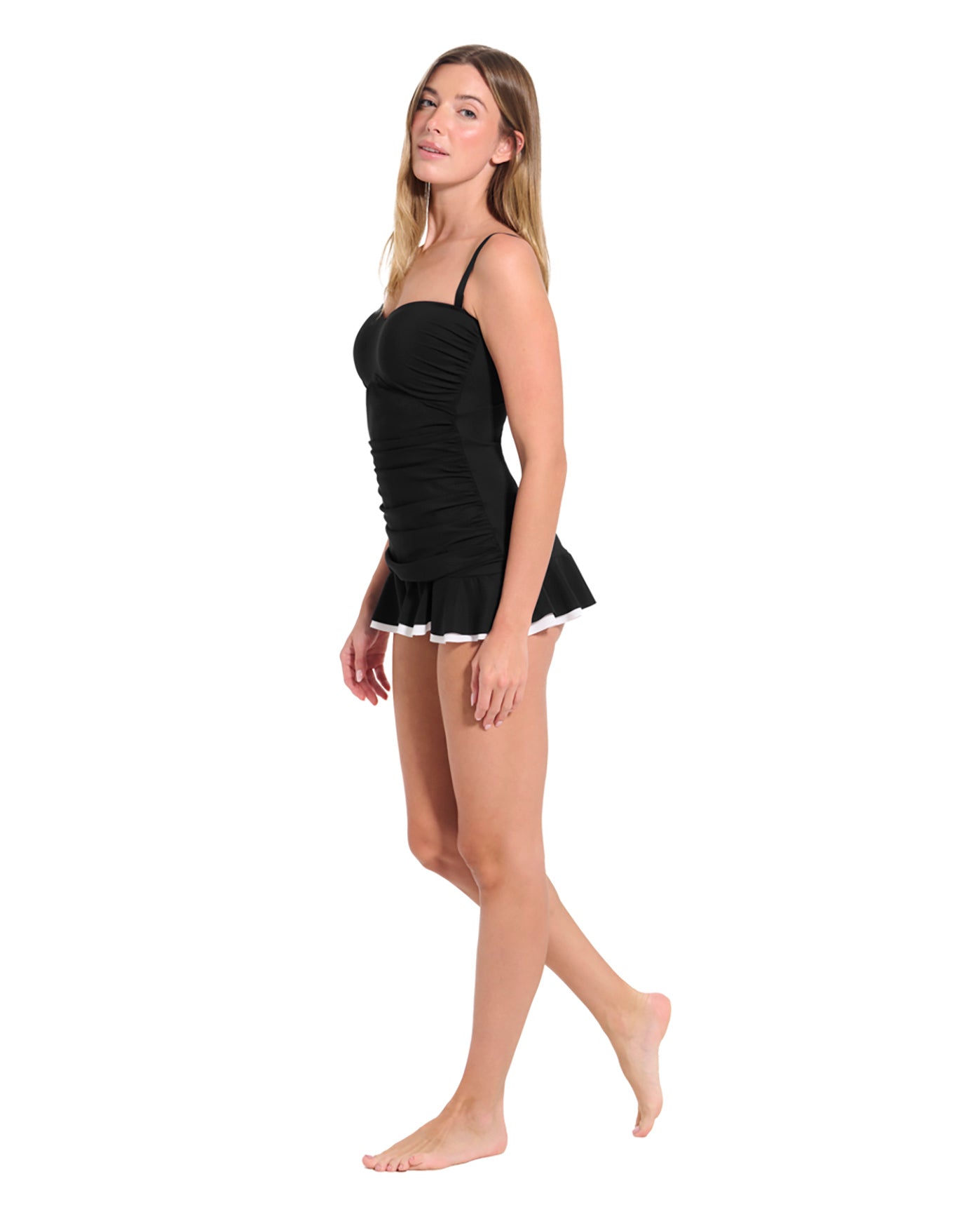 Sweetheart Ruched Swimdress -Black