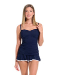 Sweetheart Ruched Swimdress -Navy