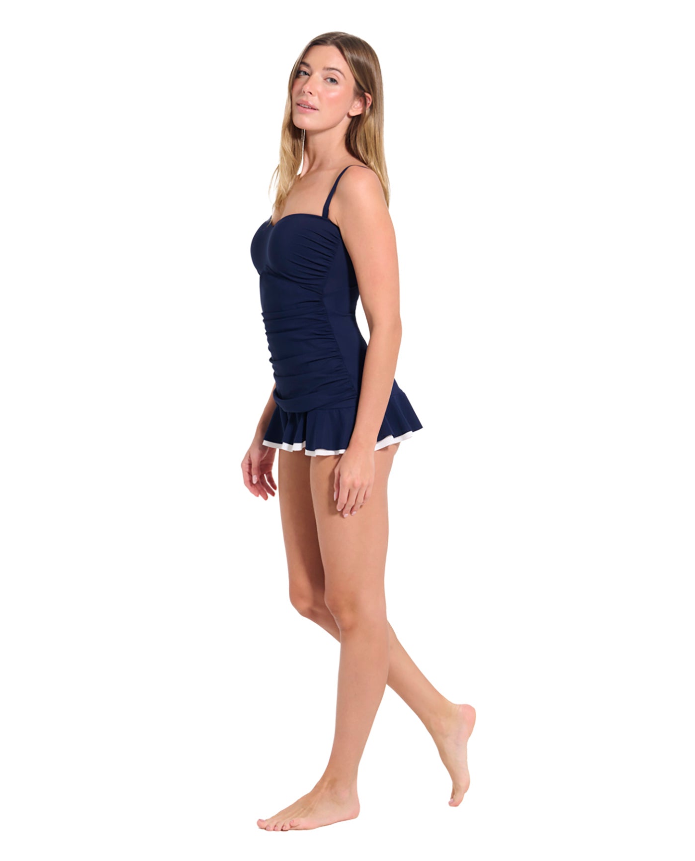 Sweetheart Ruched Swimdress -Navy