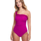 Front View Of Profile By Gottex Hula Dance Ruffle One Shoulder One Piece Swimsuit | PROFILE HULA DANCE VIOLET
