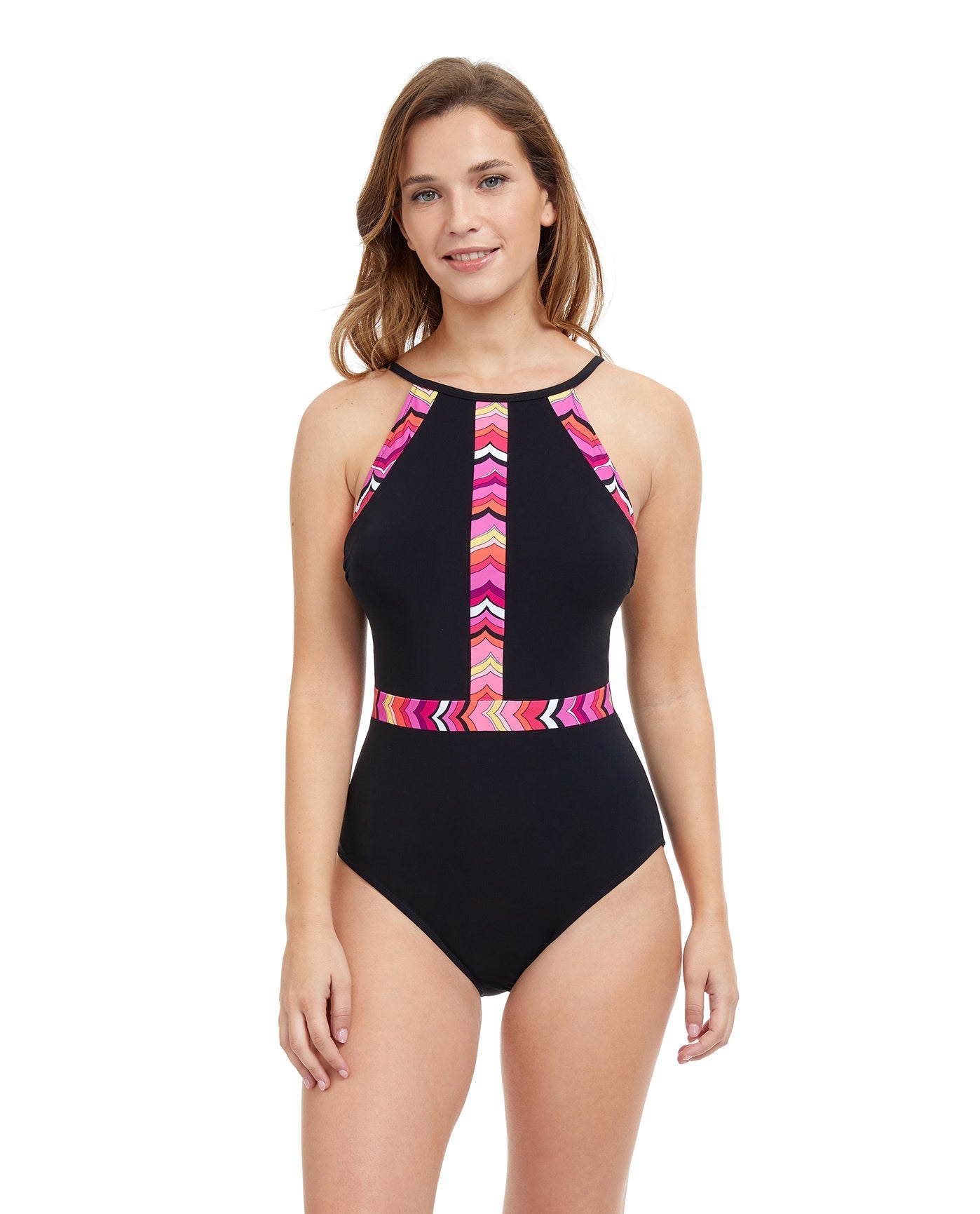 Front View Of Profile By Gottex Palm Springs High Neck One Piece Swimsuit | PROFILE PALM SPRINGS BLACK